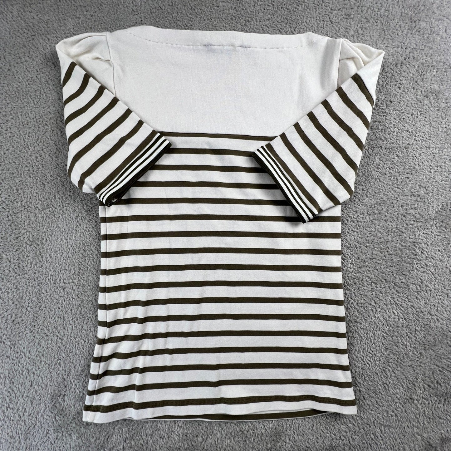 Lauren Ralph Lauren Womens Small Striped Top Cream Brown Preppy Coastal Chic