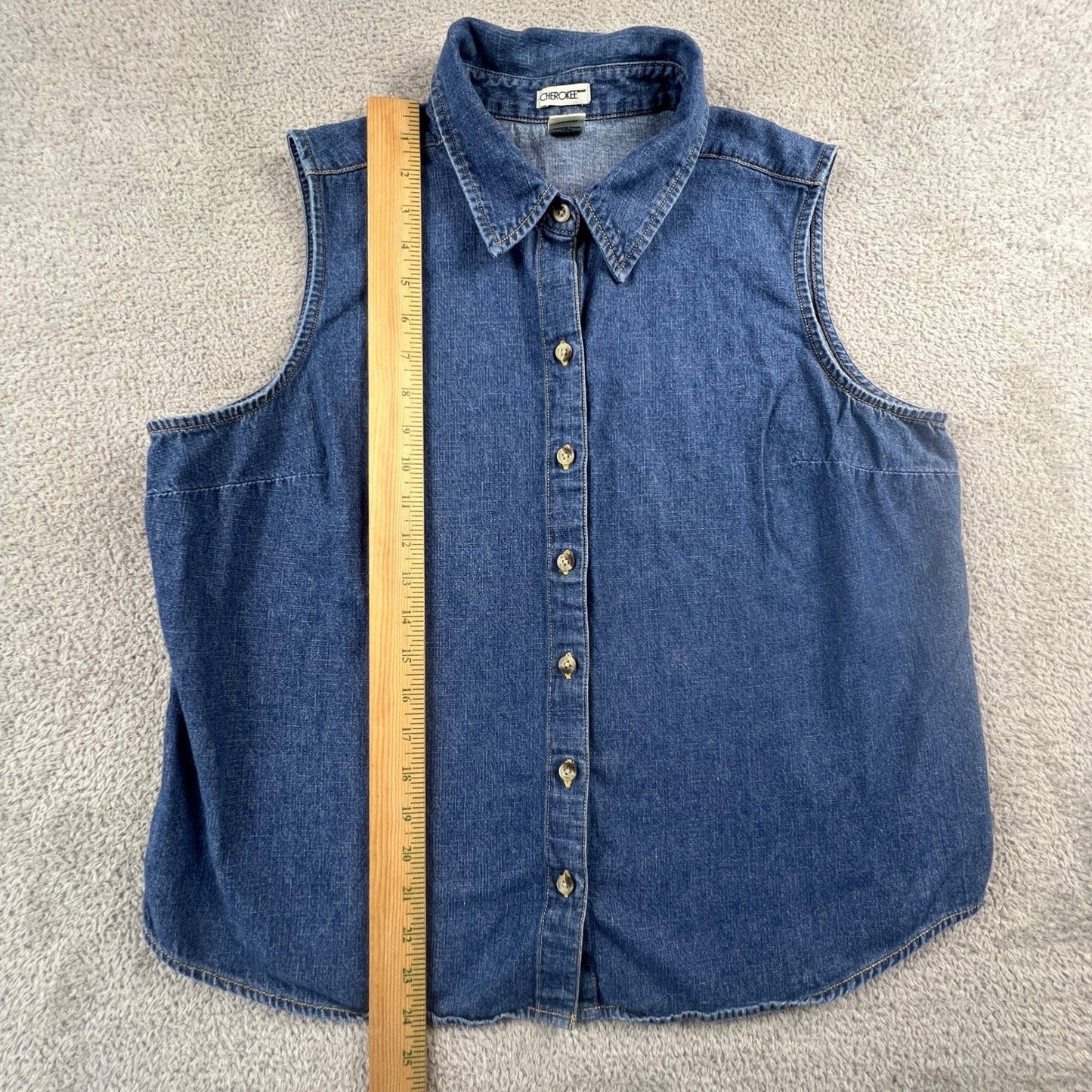 Vintage Denim Vest Top Women XL Blue Sleeveless Casual Classic Cherokee
