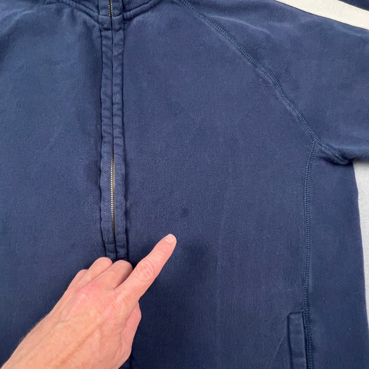 Y2K Old Navy Track Jacket Mens L Navy Blue Stripe Full Zip Fleece Athletic Retro