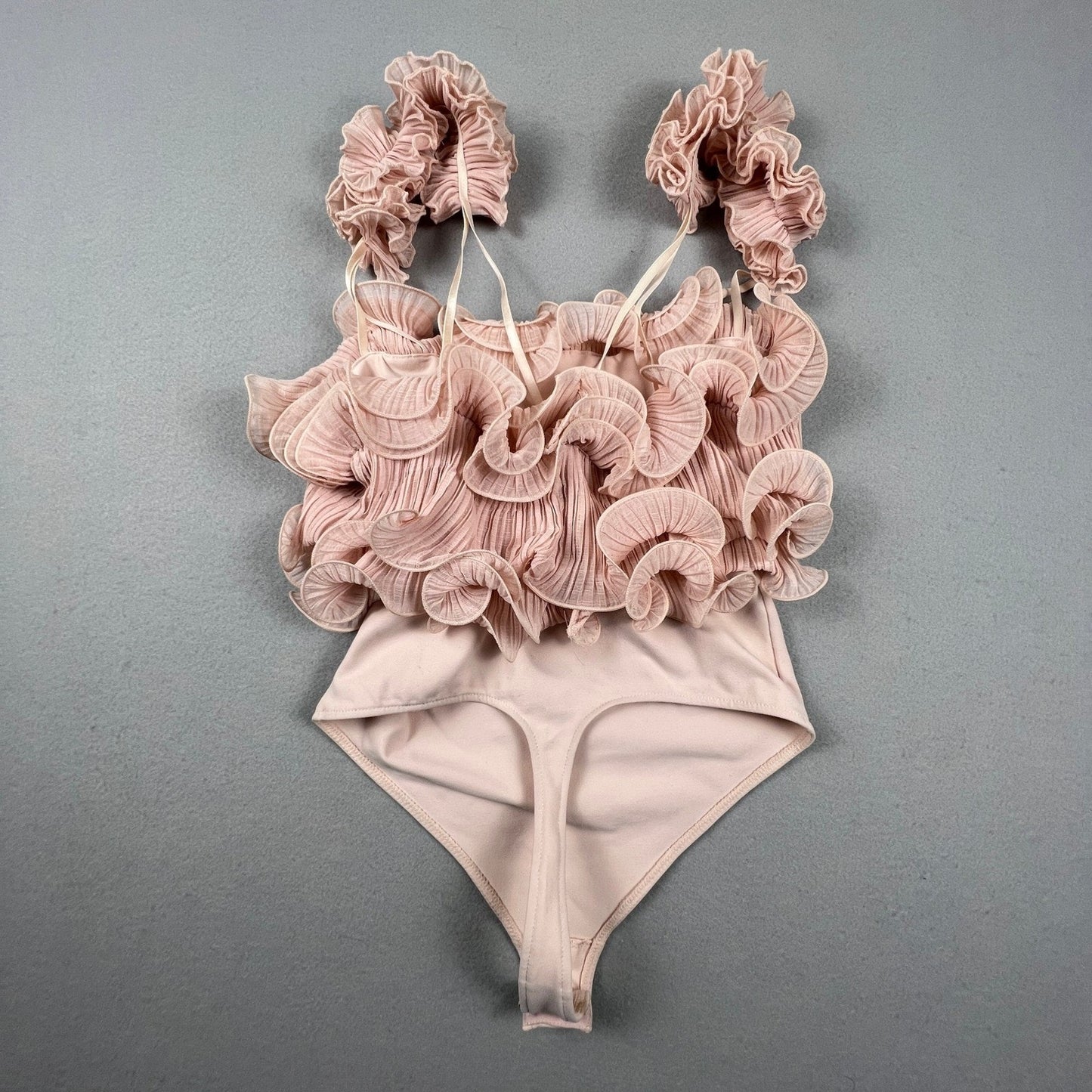 Intimately Free People Bodysuit Womens XS Pink Ruffle Pleated Boho Coquette