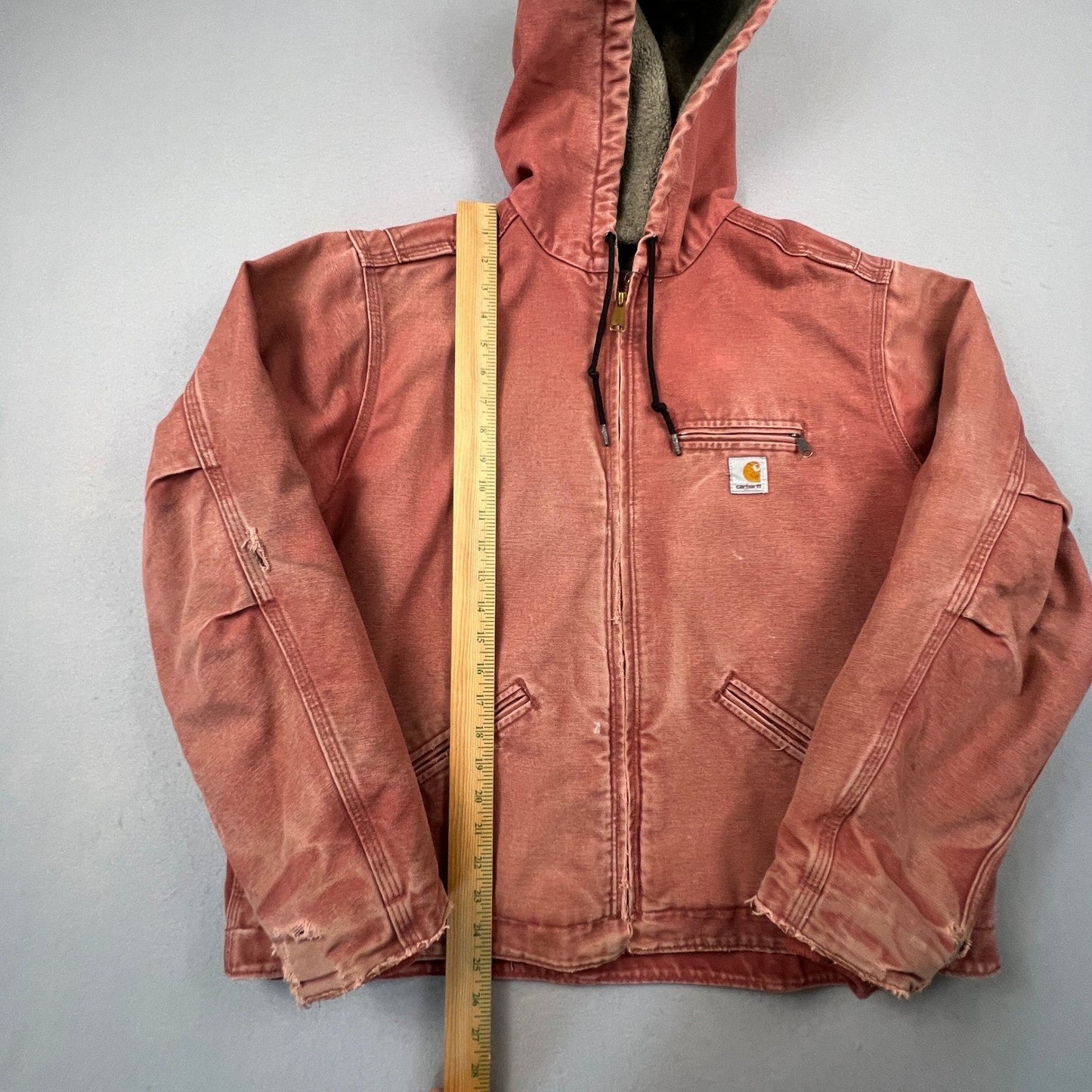 Carhartt WJ141 Sierra Jacket Women XL Rose Pink Sherpa Lined Hooded Work Coat