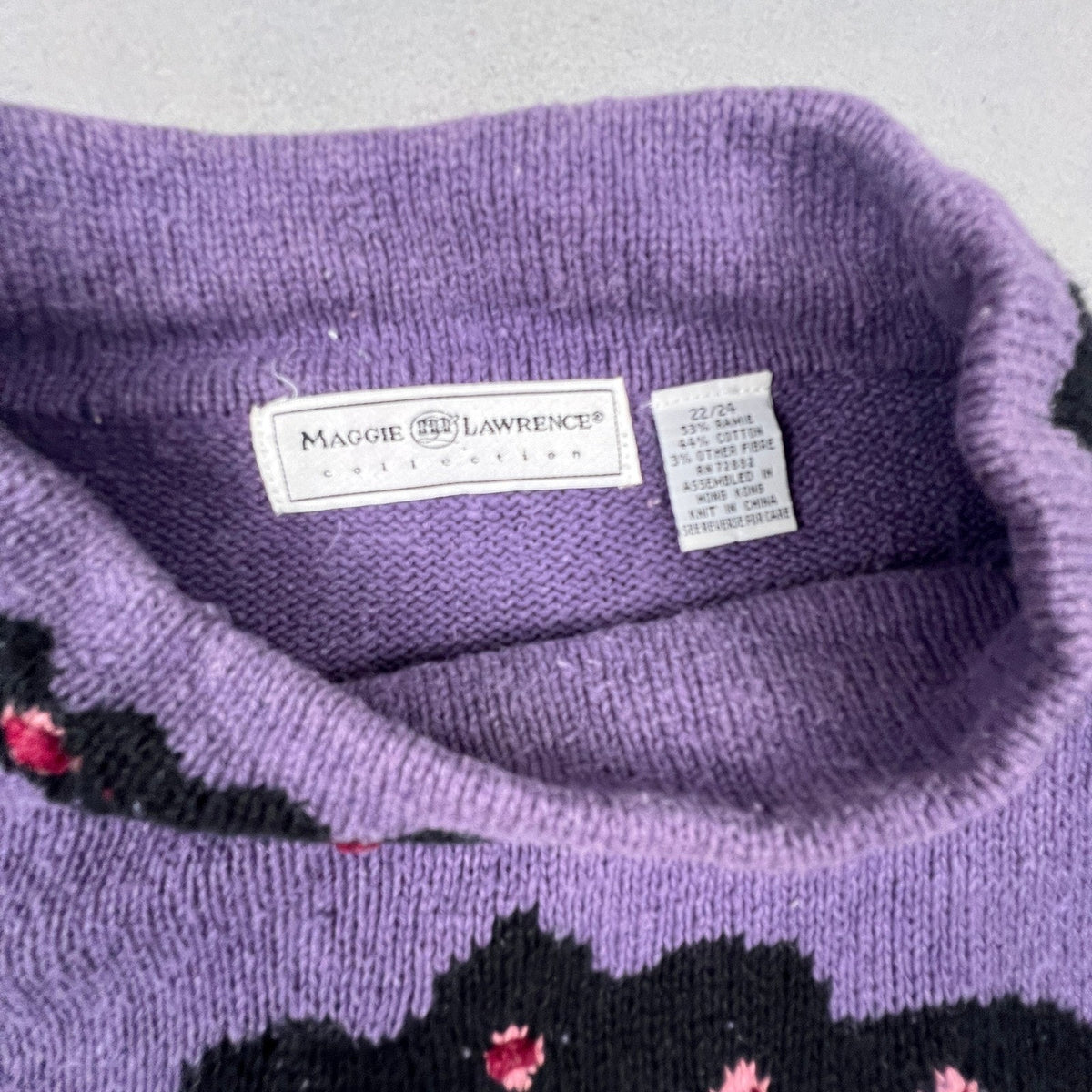 Maggie Lawrence Sweater Womens 22/24 Purple Floral Rose Embroidered Mock Neck