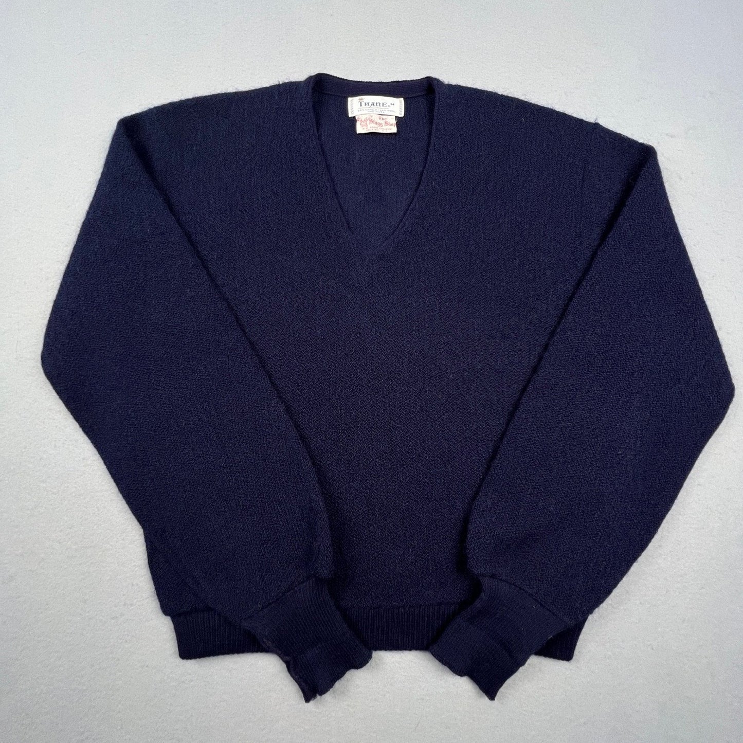 Thane Mohair Wool Sweater Mens Medium Blue V-Neck Vintage 60s Fuzzy Ivy League