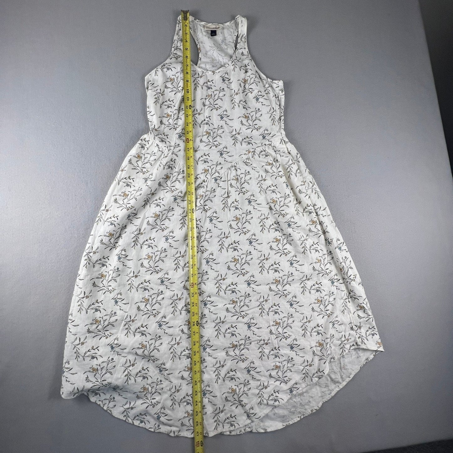 Floral Midi Dress Womens XS White Linen Blend Summer Casual Universal Thread