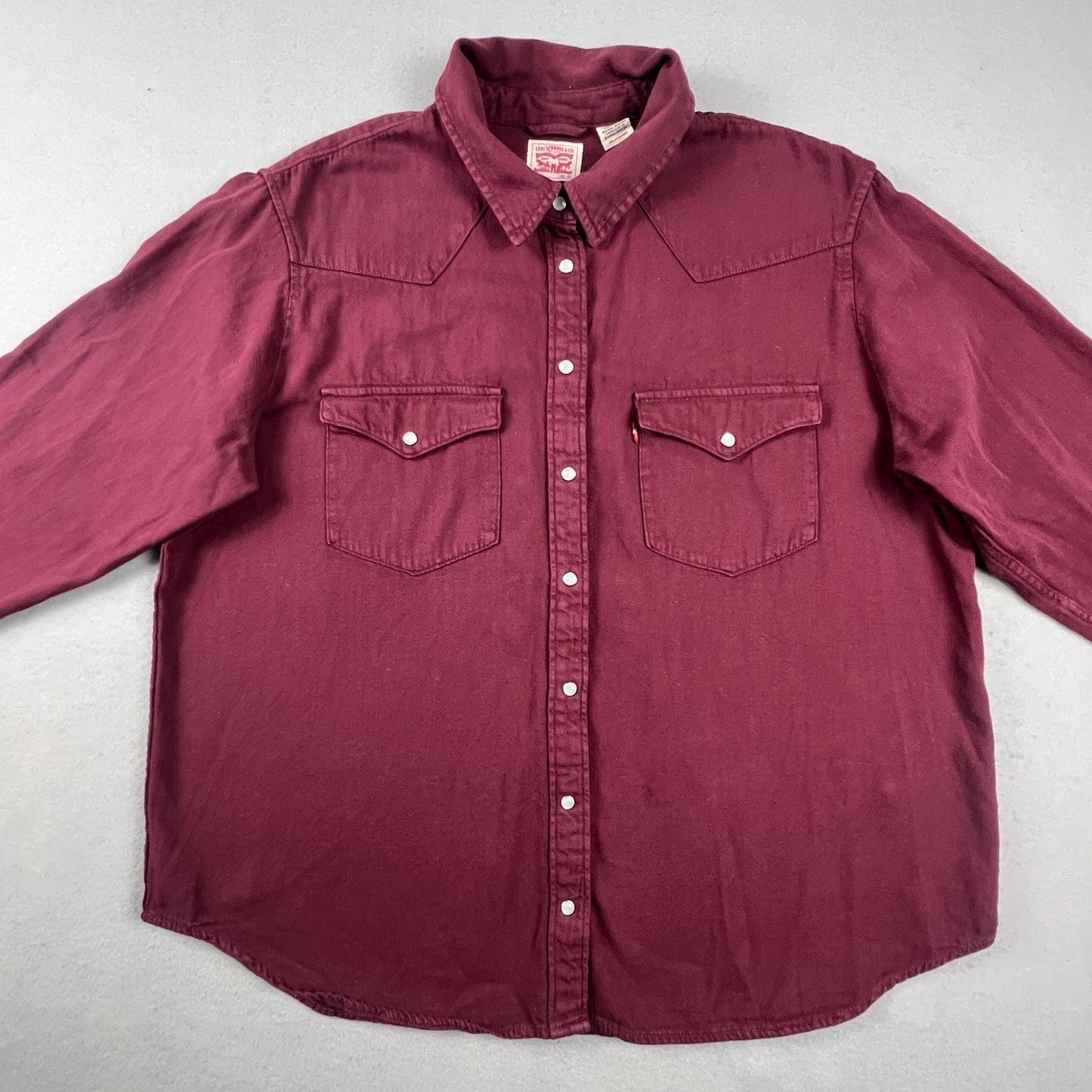 Levi's Western Shirt Mens XXL Burgundy Pearl Snap Twill Long Sleeve Cowboy