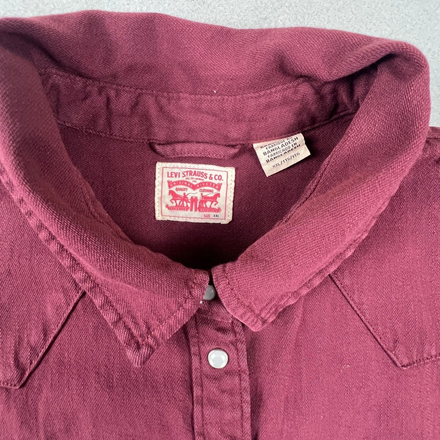 Levi's Western Shirt Mens XXL Burgundy Pearl Snap Twill Long Sleeve Cowboy