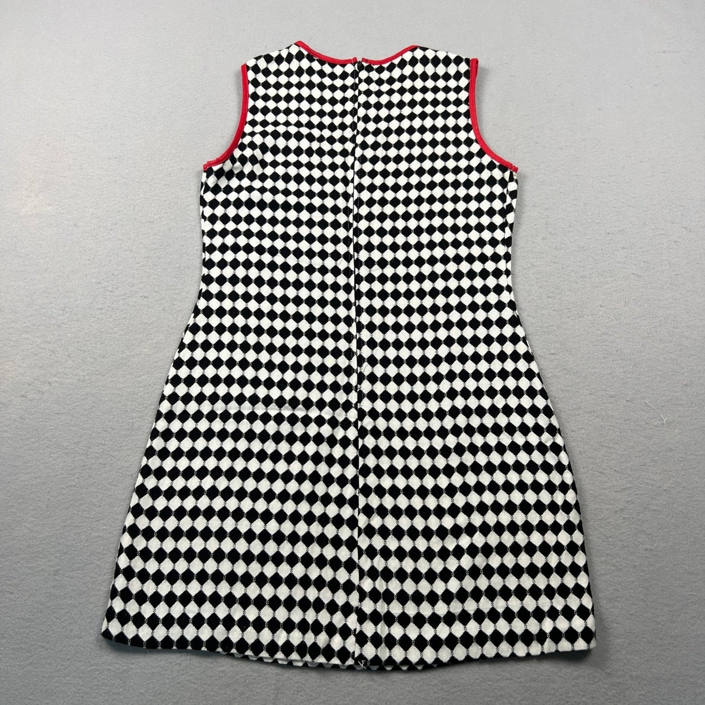 Vintage 90s Harlequin Diamond Print Shift Dress Womens 9 Black White Mod Retro