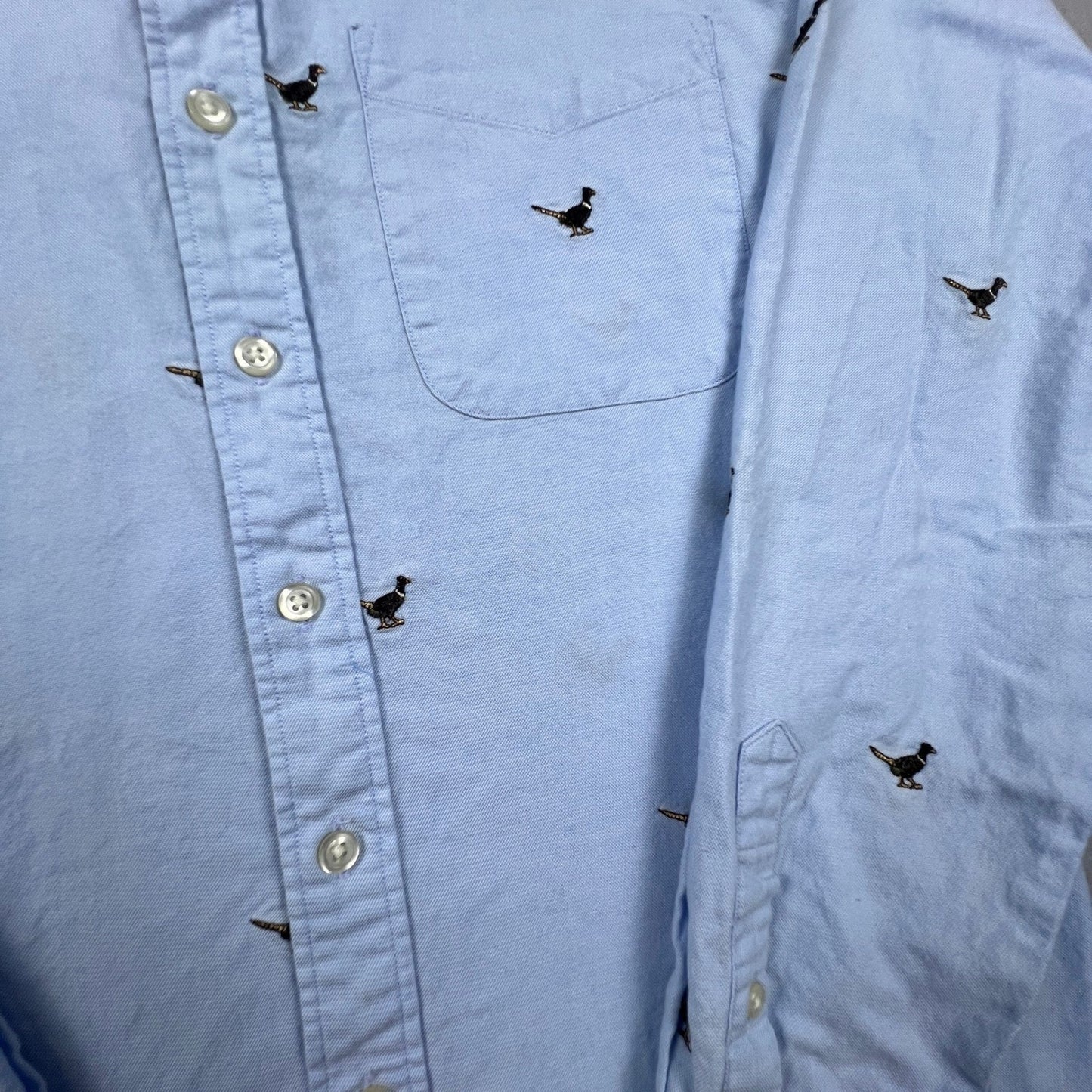 Lands End Pheasant Bird Shirt Womens M Embroidered Oxford Button Down Preppy