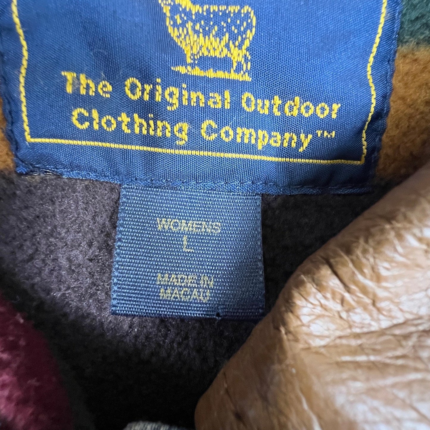 Woolrich Denim Barn Jacket Womens L Blue Leather Collar Fleece Lined Workwear