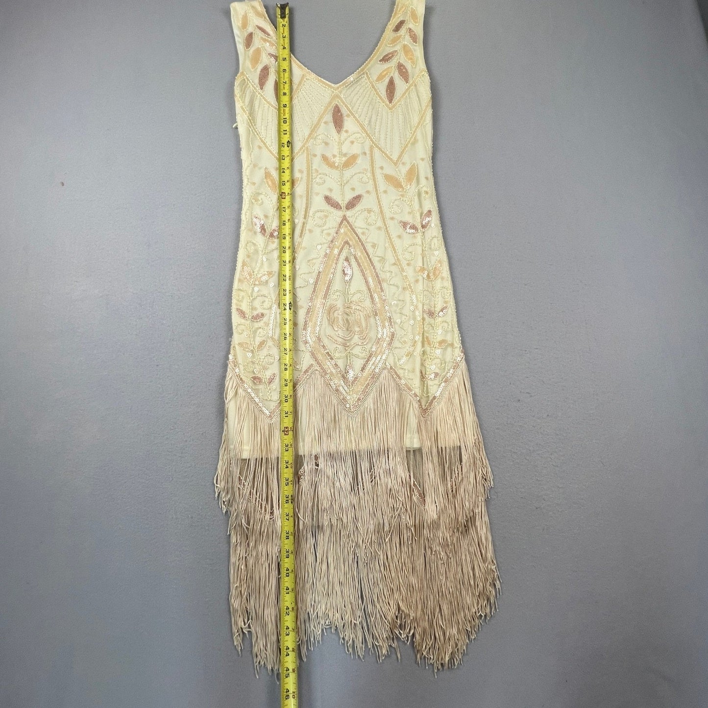 NWT Metme Flapper Dress Womens Small Cream Sequin Fringe Art Deco Gatsby Party