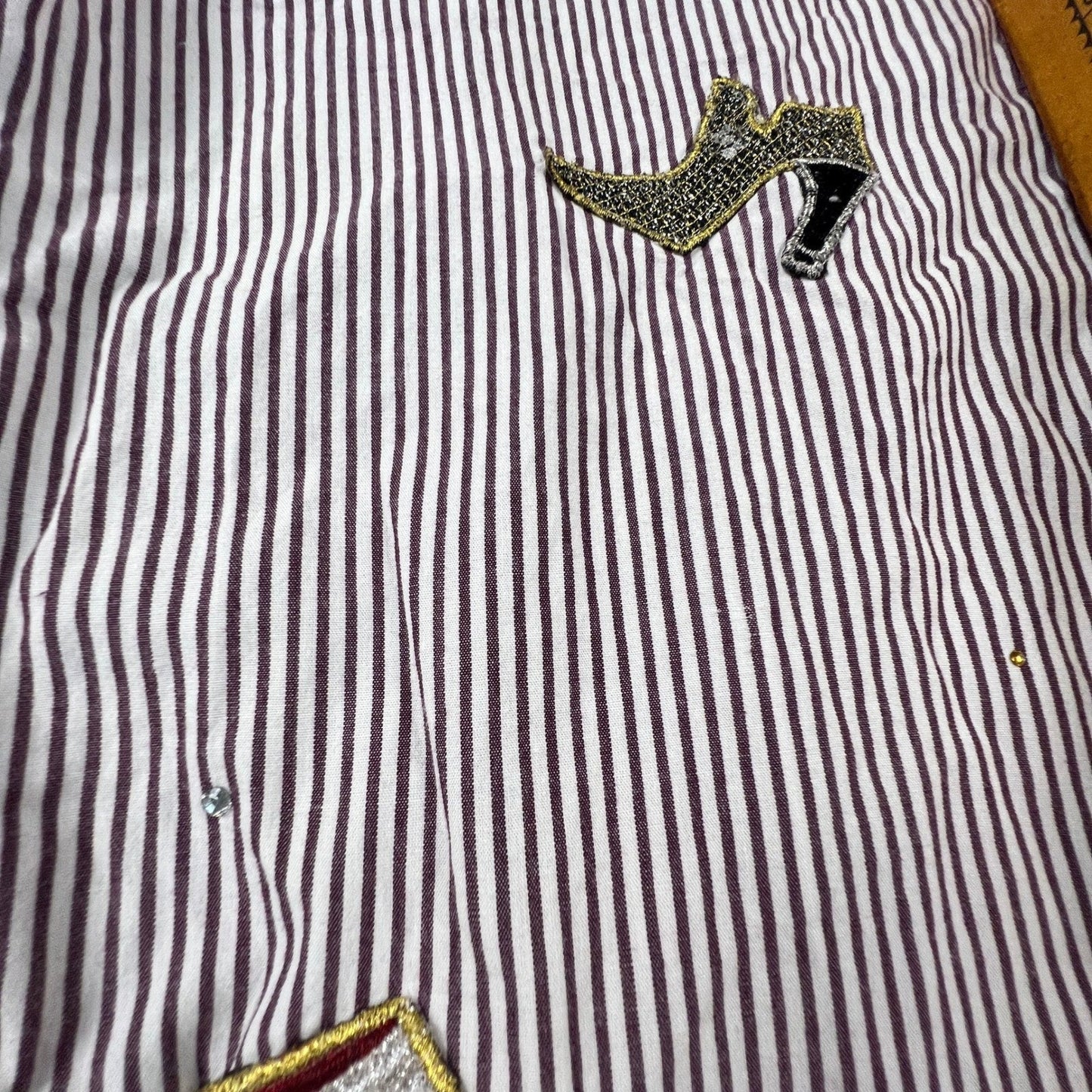 Bobbie Brooks Button Up Shirt Womens Small Purple Stripe Shoe Applique Blouse