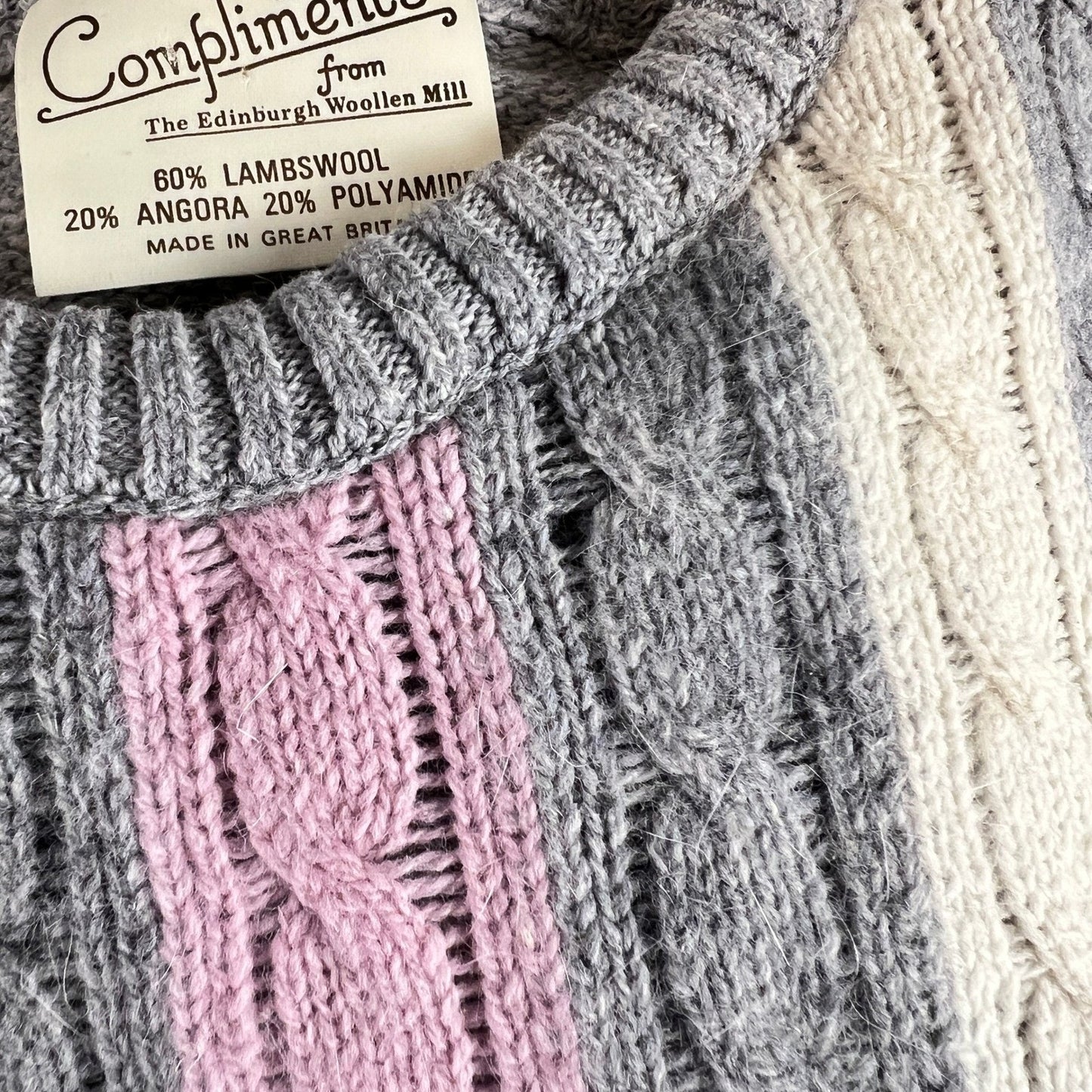 Cable Knit Sweater Womens Gray Pink Preppy Soft Girl Cozy Luxury