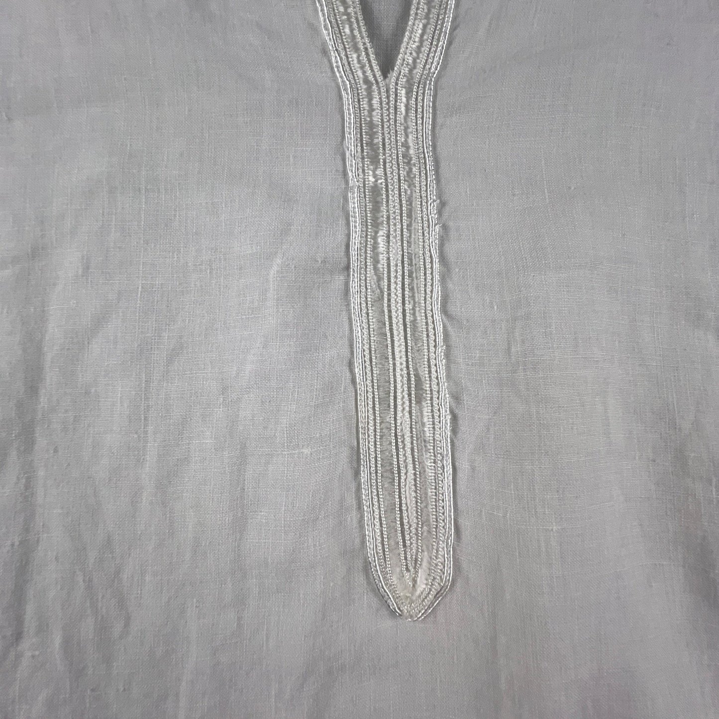 100% Linen Edward Woman Tunic Men 2X White Irish Embroidered V-Neck Beach Coastal
