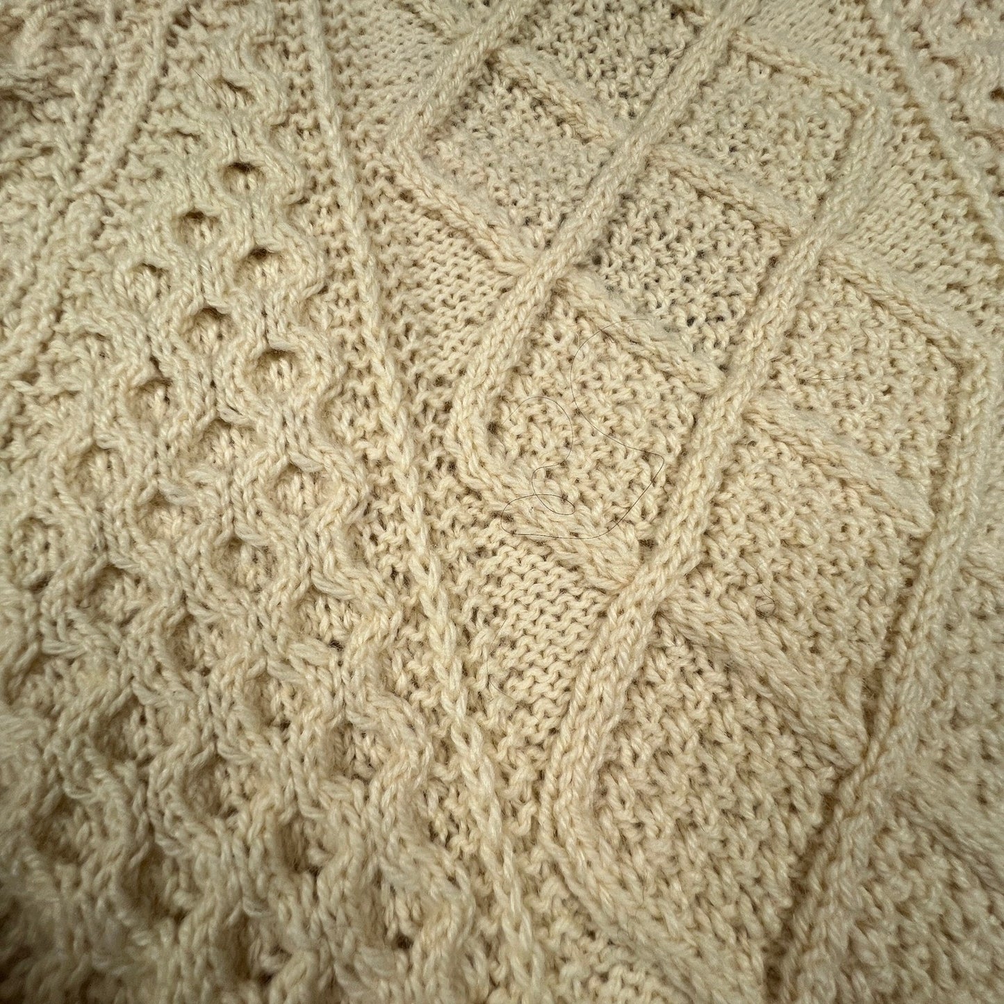 VTG Wool Handknit Joseph F. Heron Cardigan Mens M Cream Irish Aran Fisherman