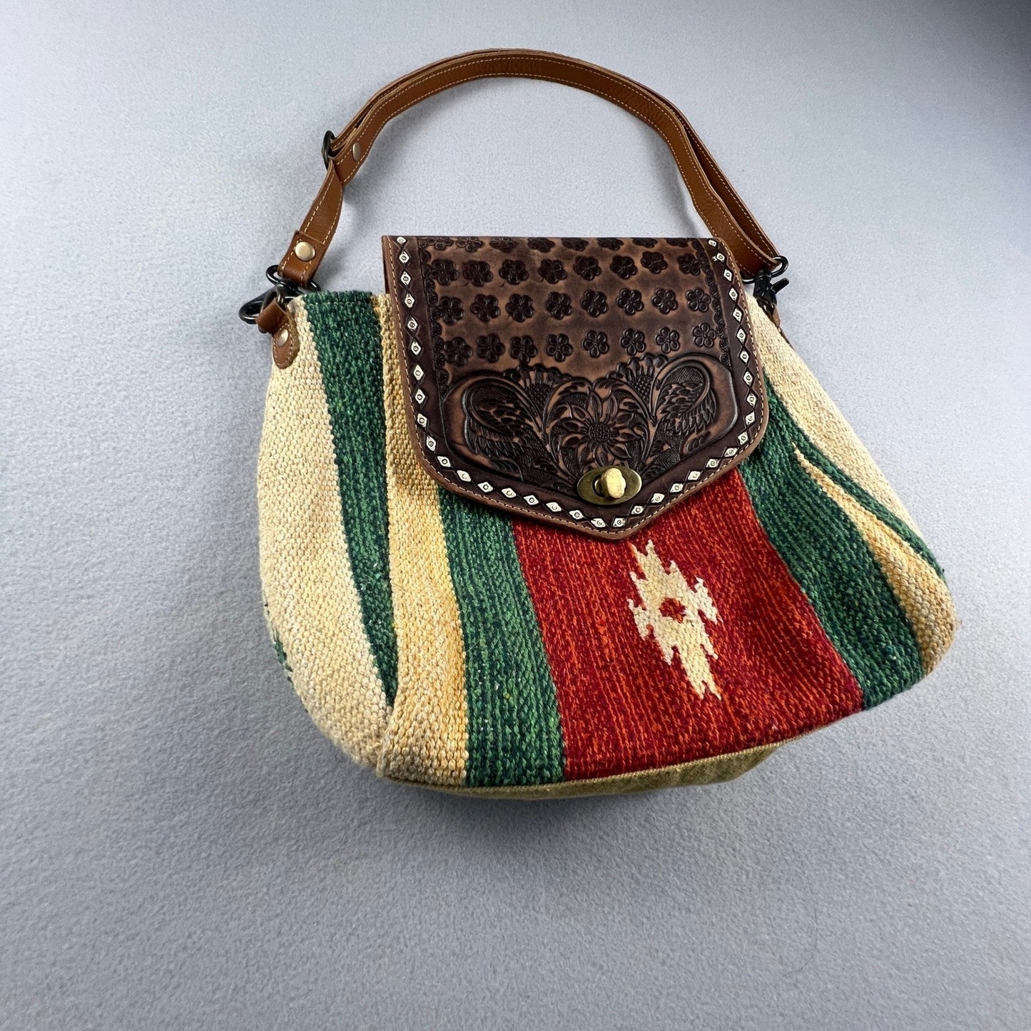 Myra Bag Western Crossbody Tooled Leather Canvas Aztec Boho Shoulder Bag