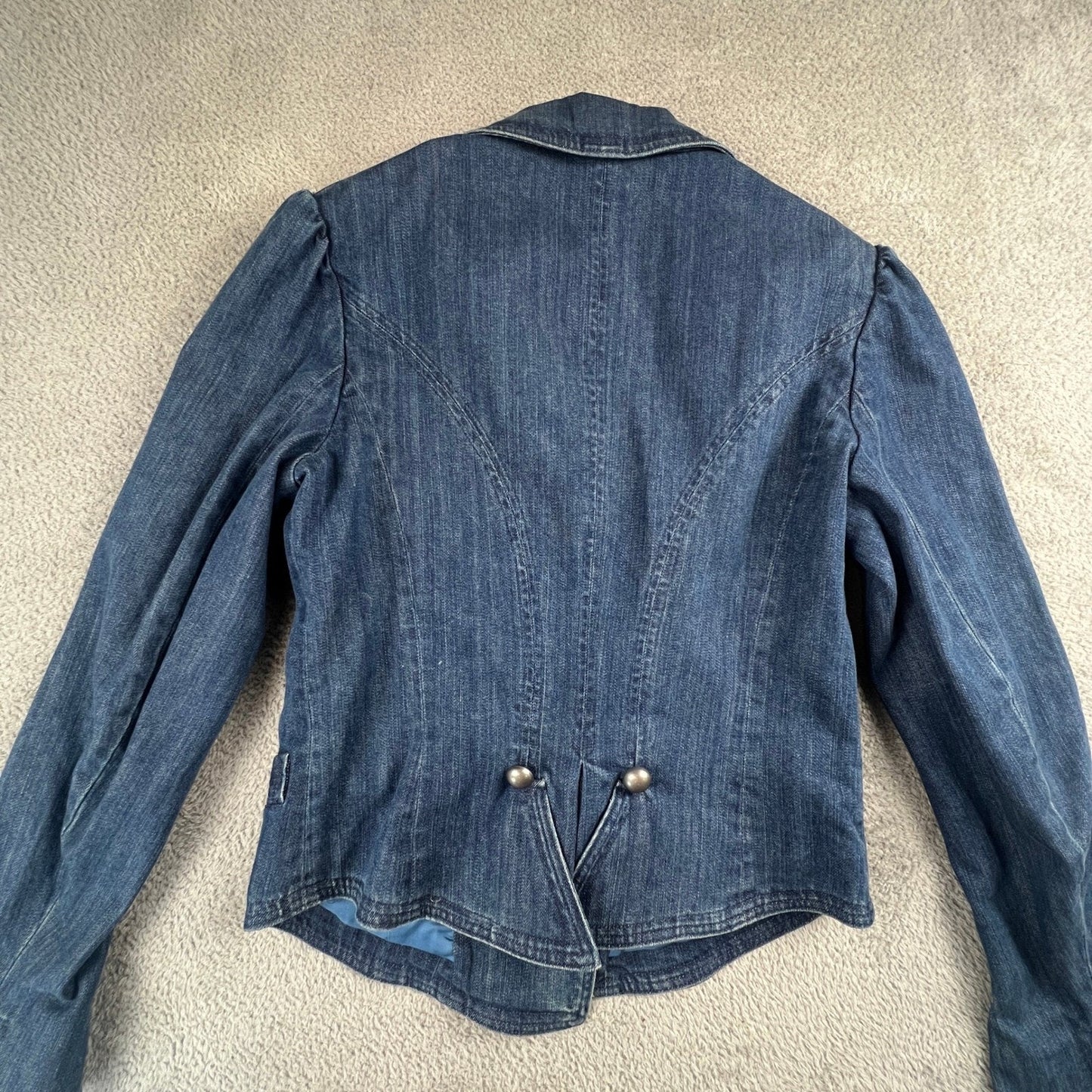 Vintage Denim Military Jacket NapoleonJacket Size 10 Double Breasted Y2K