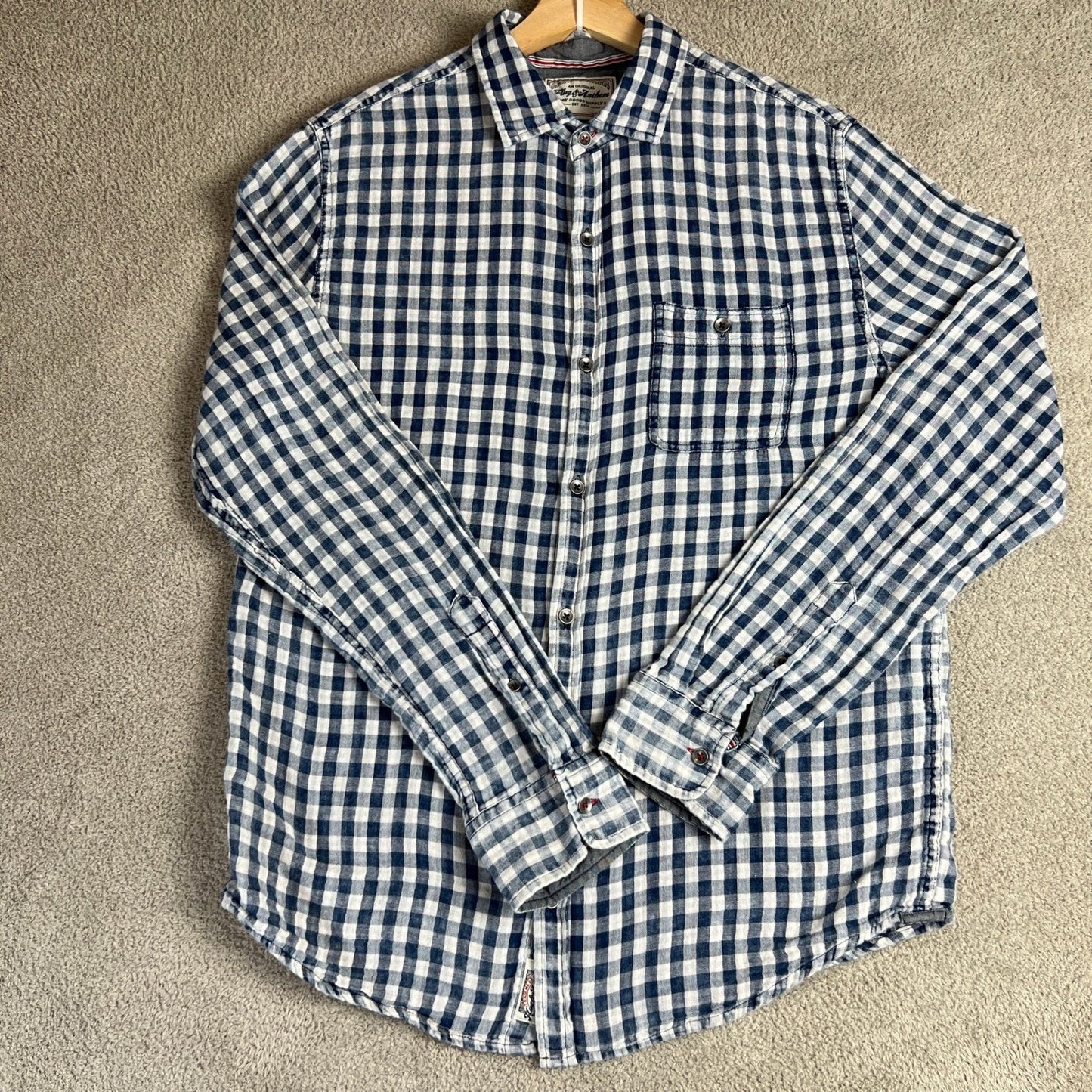 Flag & Anthem Button Down Shirt Men's Medium Gingham Check Long Sleeve