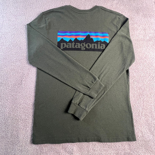 Patagonia Long Sleeve Shirt Mens Medium P-6 Logo Responsibili-Tee Green