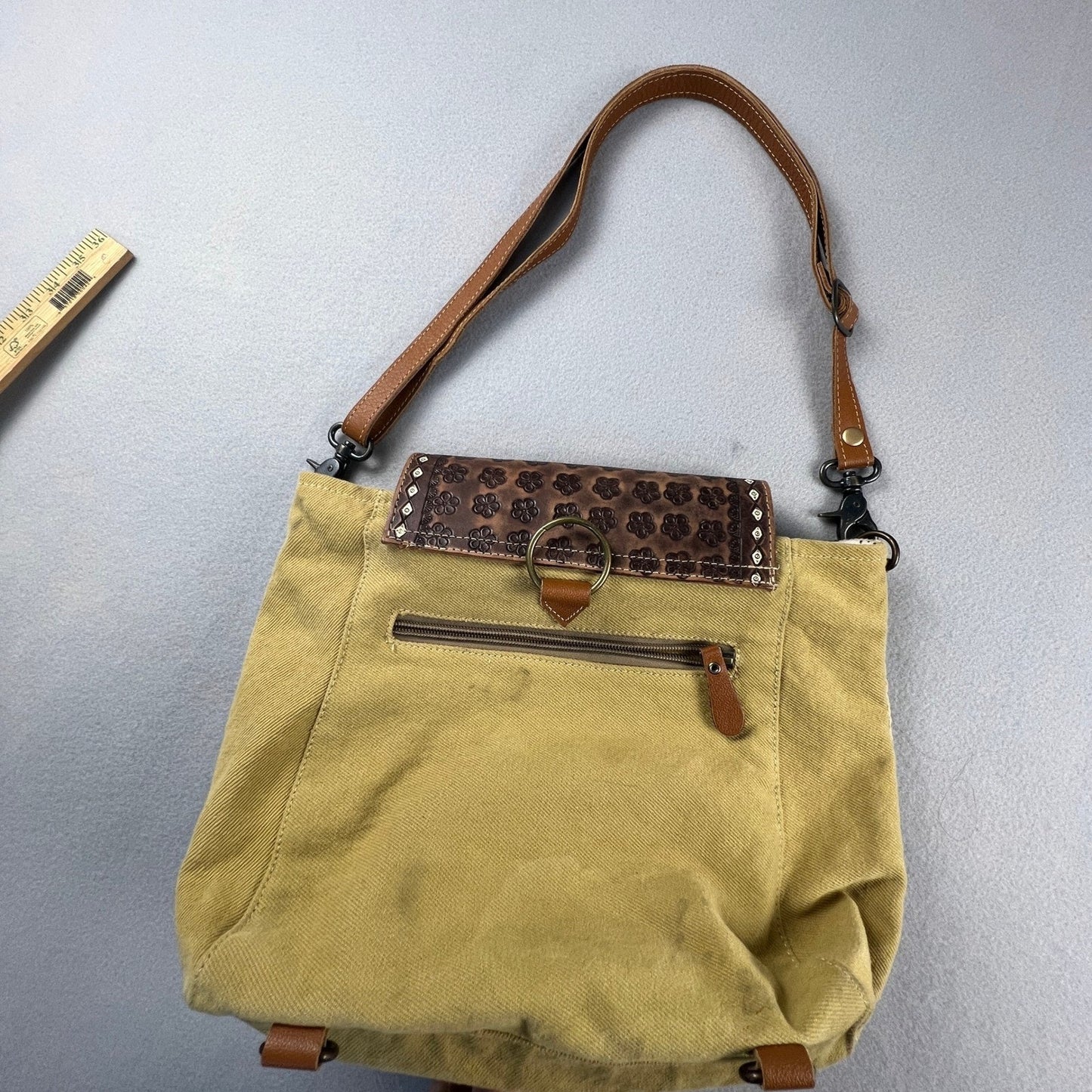 Myra Bag Western Crossbody Tooled Leather Canvas Aztec Boho Shoulder Bag