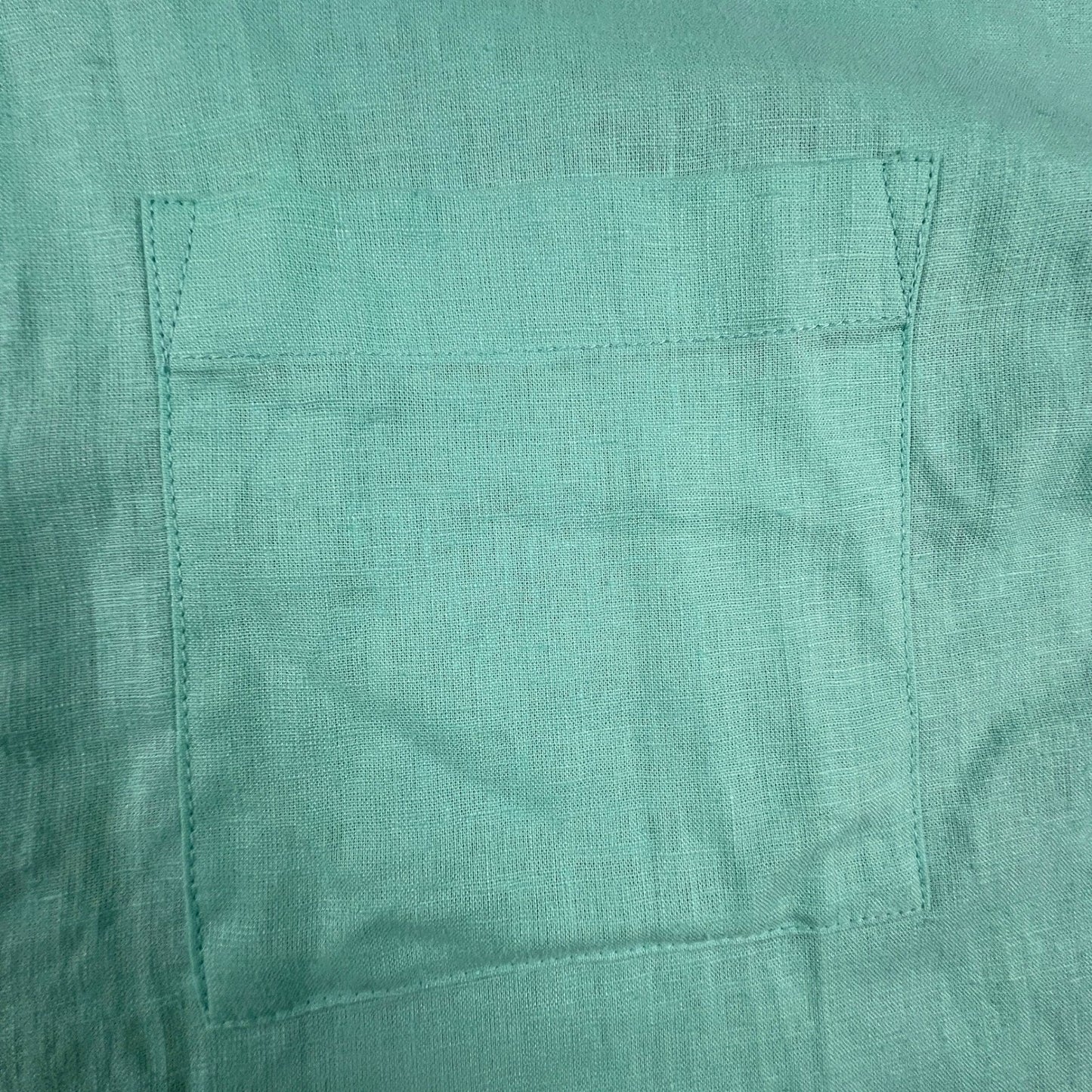 Emily Daniels Button Down Top Womens Large Green Linen Blend Short Sleeve Casual