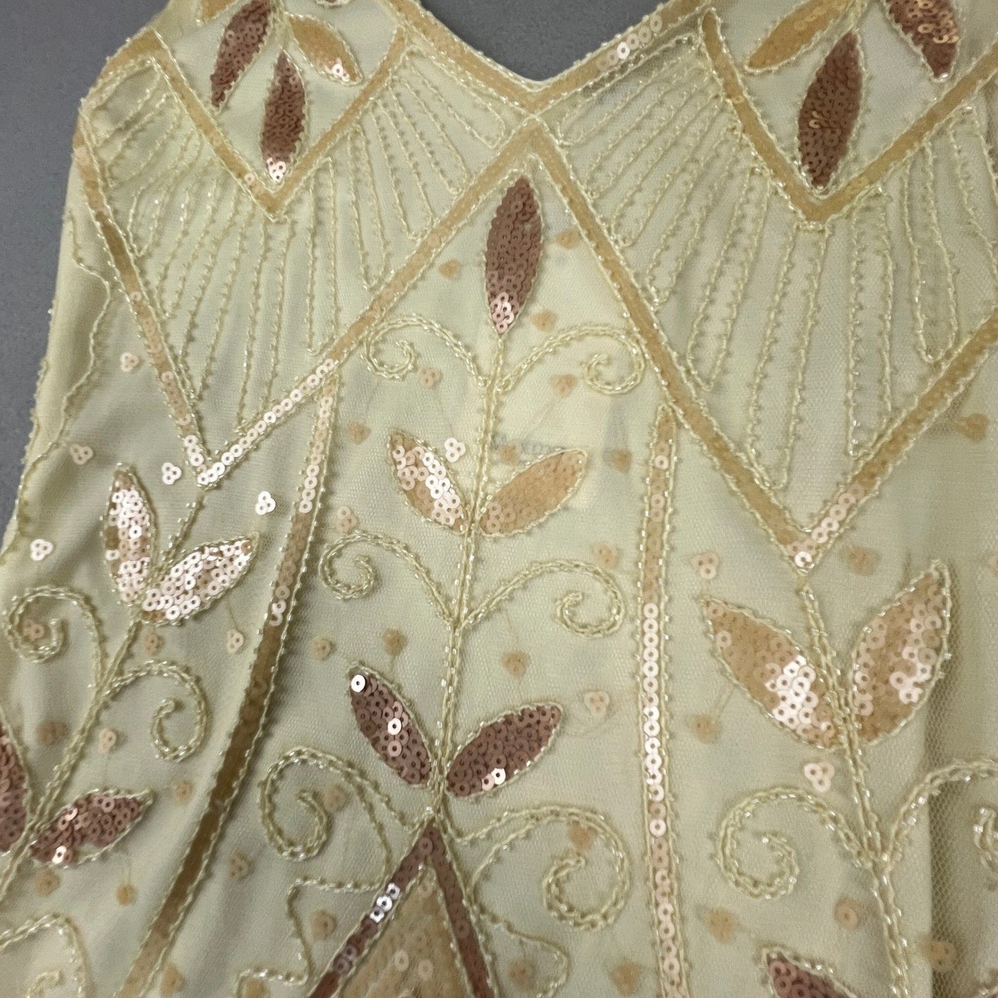 NWT Metme Flapper Dress Womens Small Cream Sequin Fringe Art Deco Gatsby Party