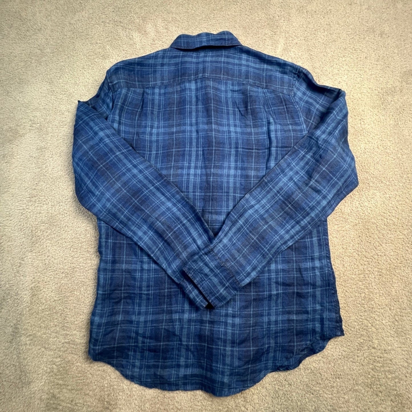 Bonobos Mens Slim Fit Shirt Medium 100% Linen Plaid Button Down Blue Classic