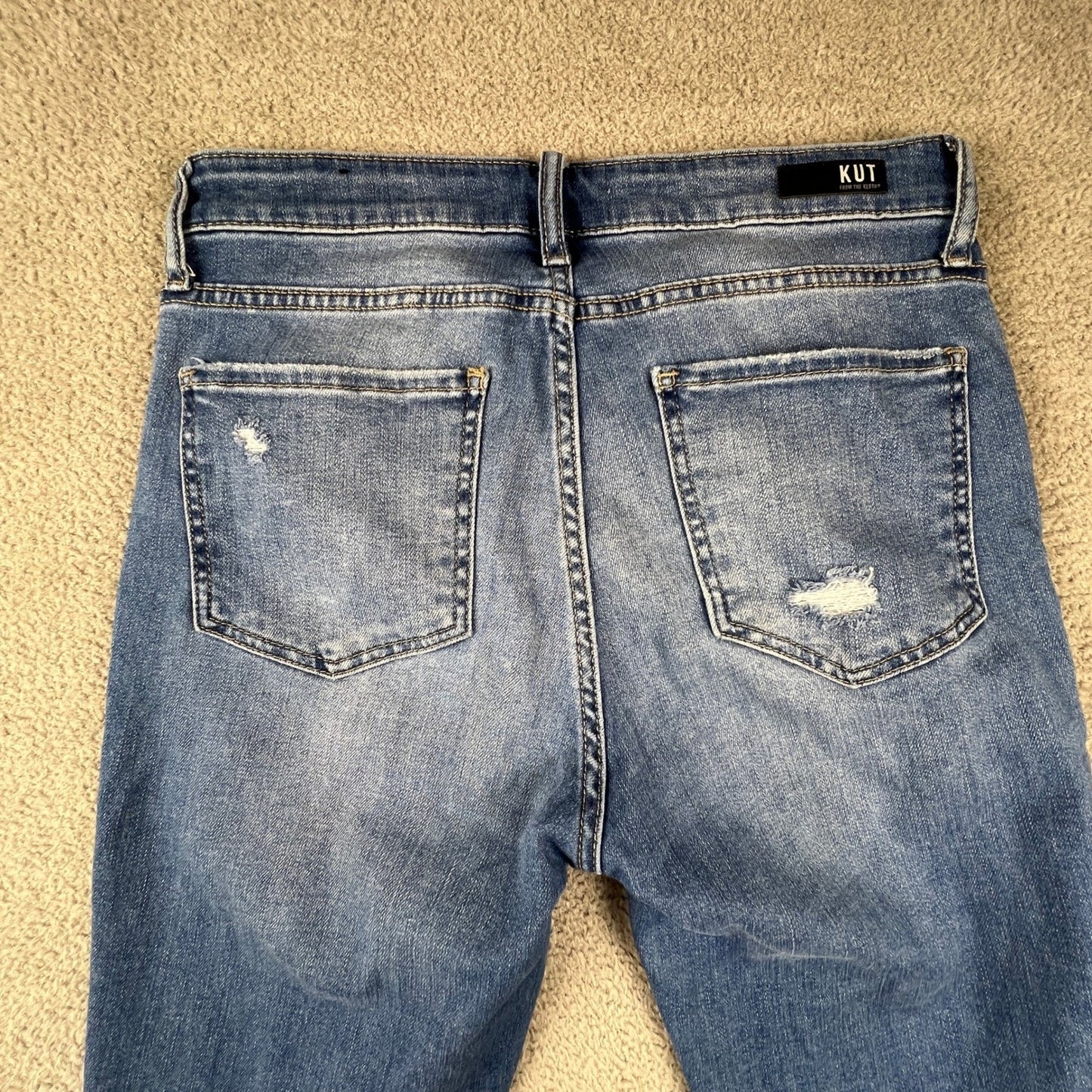 Kut from the Kloth Reese Straight Leg Jeans Womens 6 Blue Button Fly Distressed