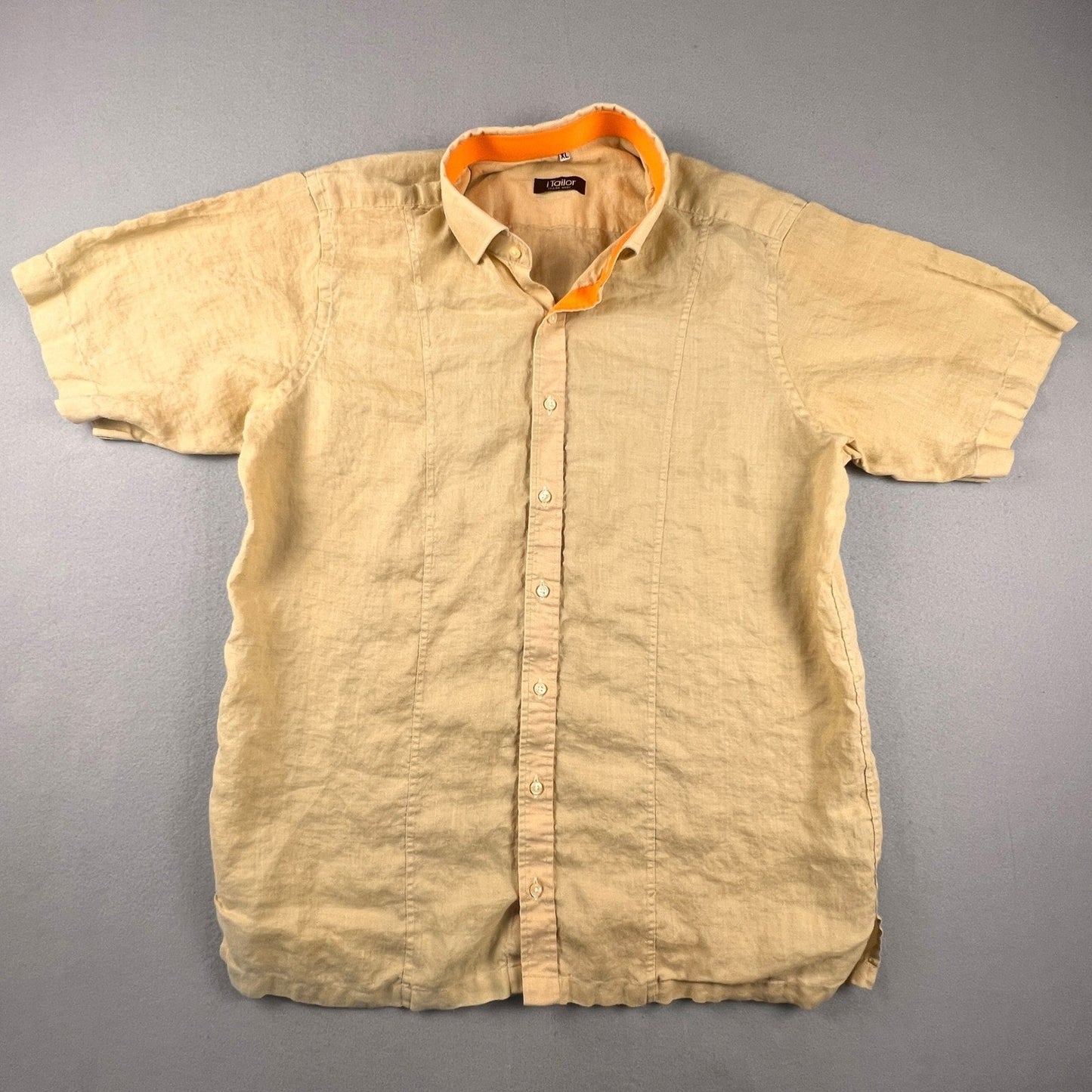 iTailor Button Down Shirt Mens XL Tan Orange Contrast Cotton Linen Beach Summer