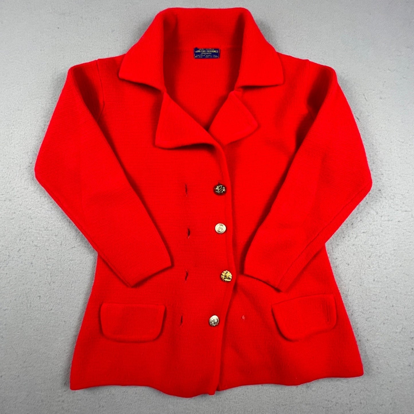 Hand Loomed Knit Blazer Women M Red Vintage Full Fashioned Acrylic Cardigan Coat