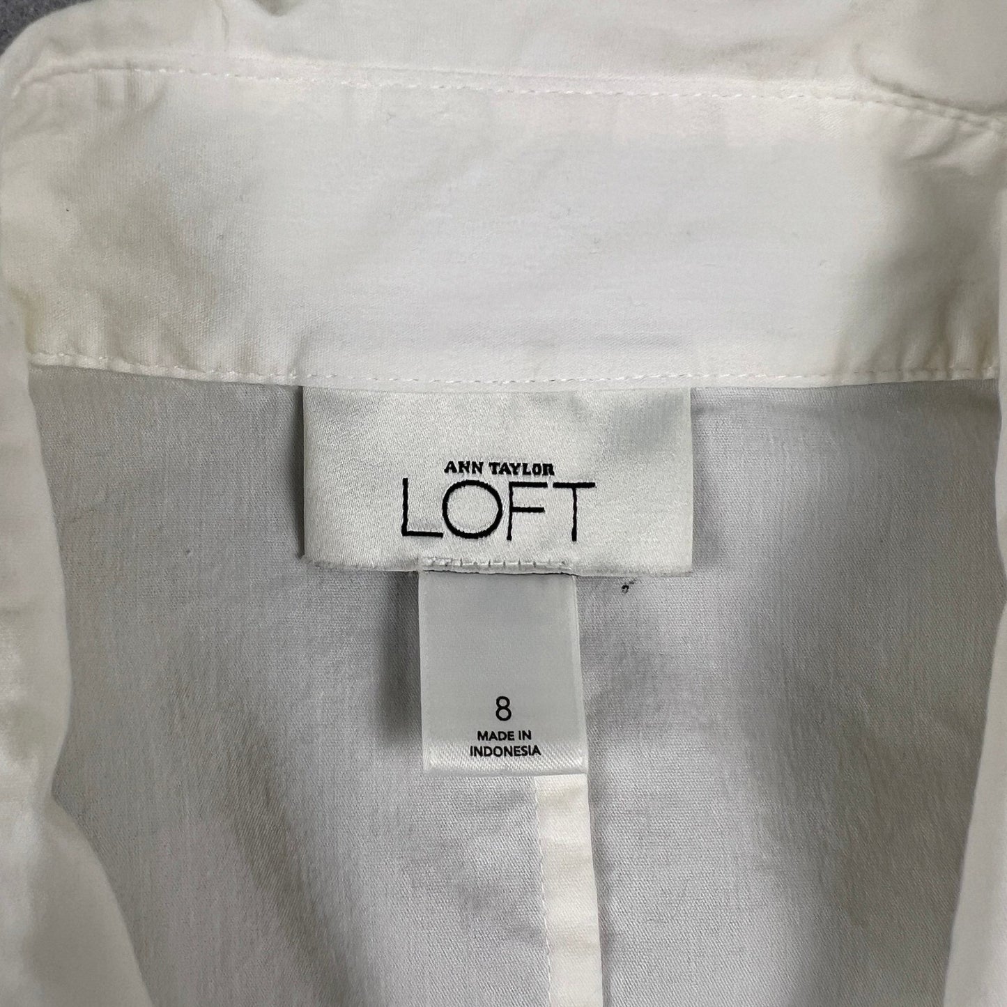 Ann Taylor Loft Wrap Blouse Womens 8 White Sleeveless Collared Side Tie Casual