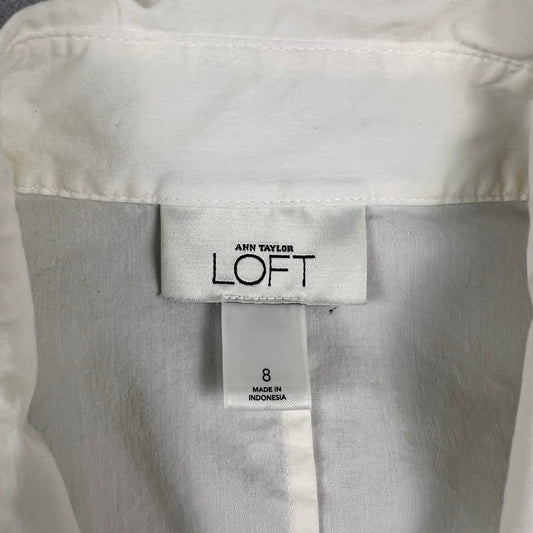 Ann Taylor Loft Wrap Blouse Womens 8 White Sleeveless Collared Side Tie Casual