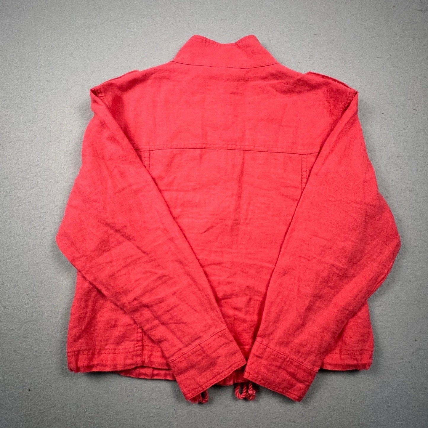 Talbots Linen Utility Jacket Womens XS Coral Pink Button Front Drawstring Casual