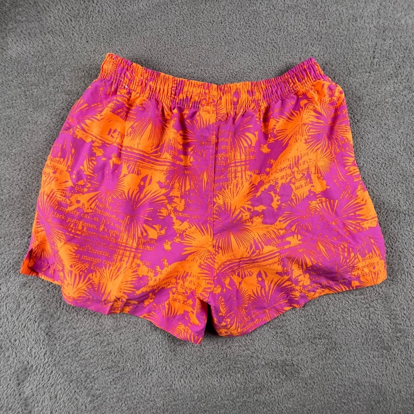 Panama Jack Swim Trunks Mens Medium Orange Purple Tropical Palm Script Beachwear