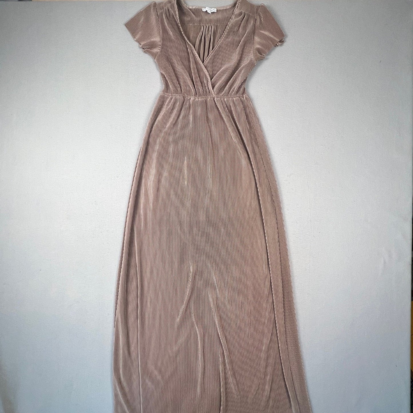 Baltic Born Maxi Dress Women S Taupe Pleated Wrap V-Neck Formal Gown Bridal
