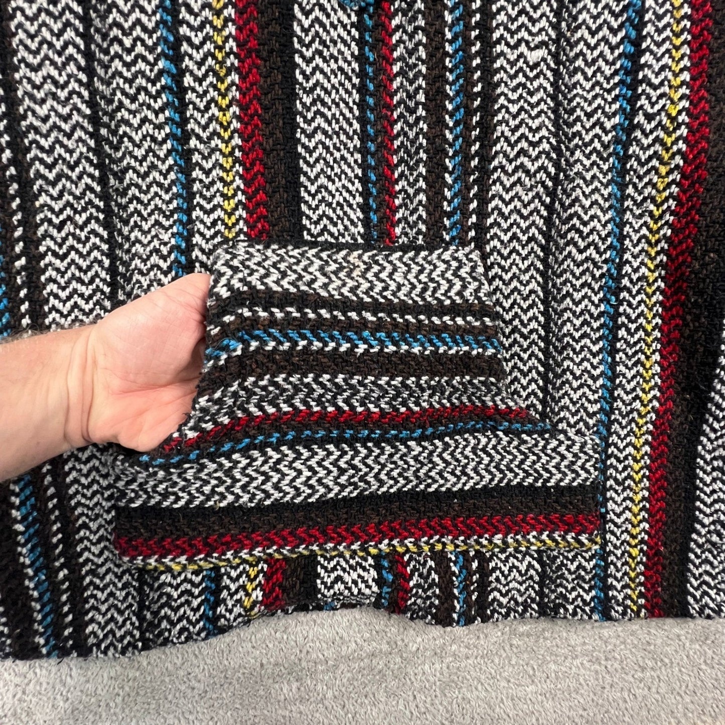 Baja Joe Hoodie Mens Small Striped Mexican Drug Rug Boho Surfer Pullover
