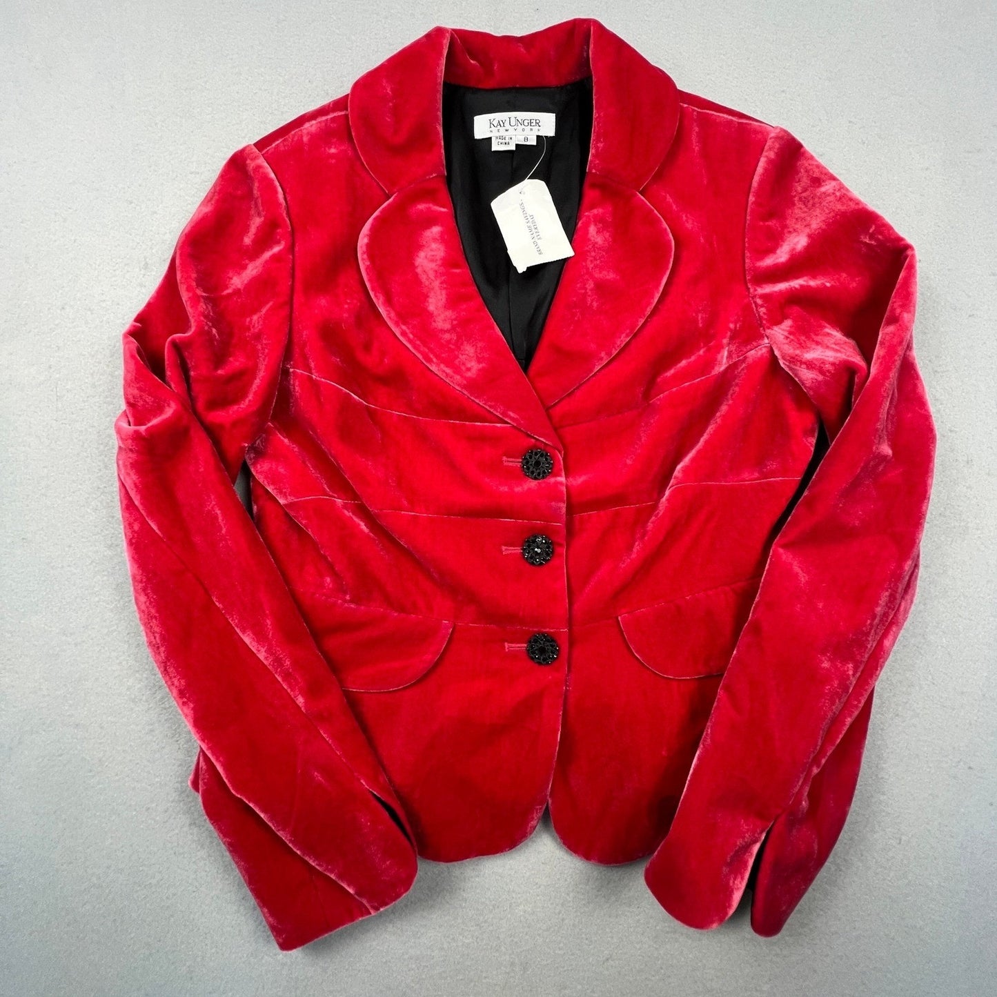 NWT VTG Kay Unger Velvet Blazer Women 8 Red Ornate Holiday Formal Jacket