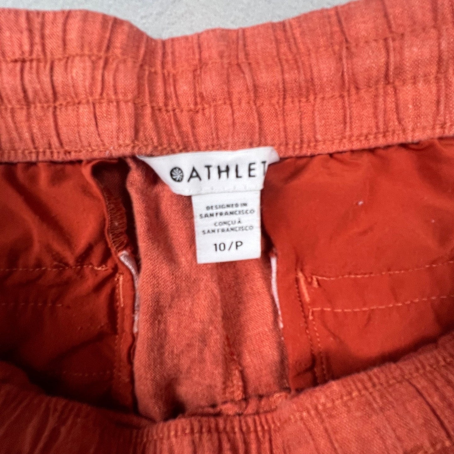Athleta Cabo Linen Jogger Pants Womens 10P Orange Wide Leg Crop Casual Summer