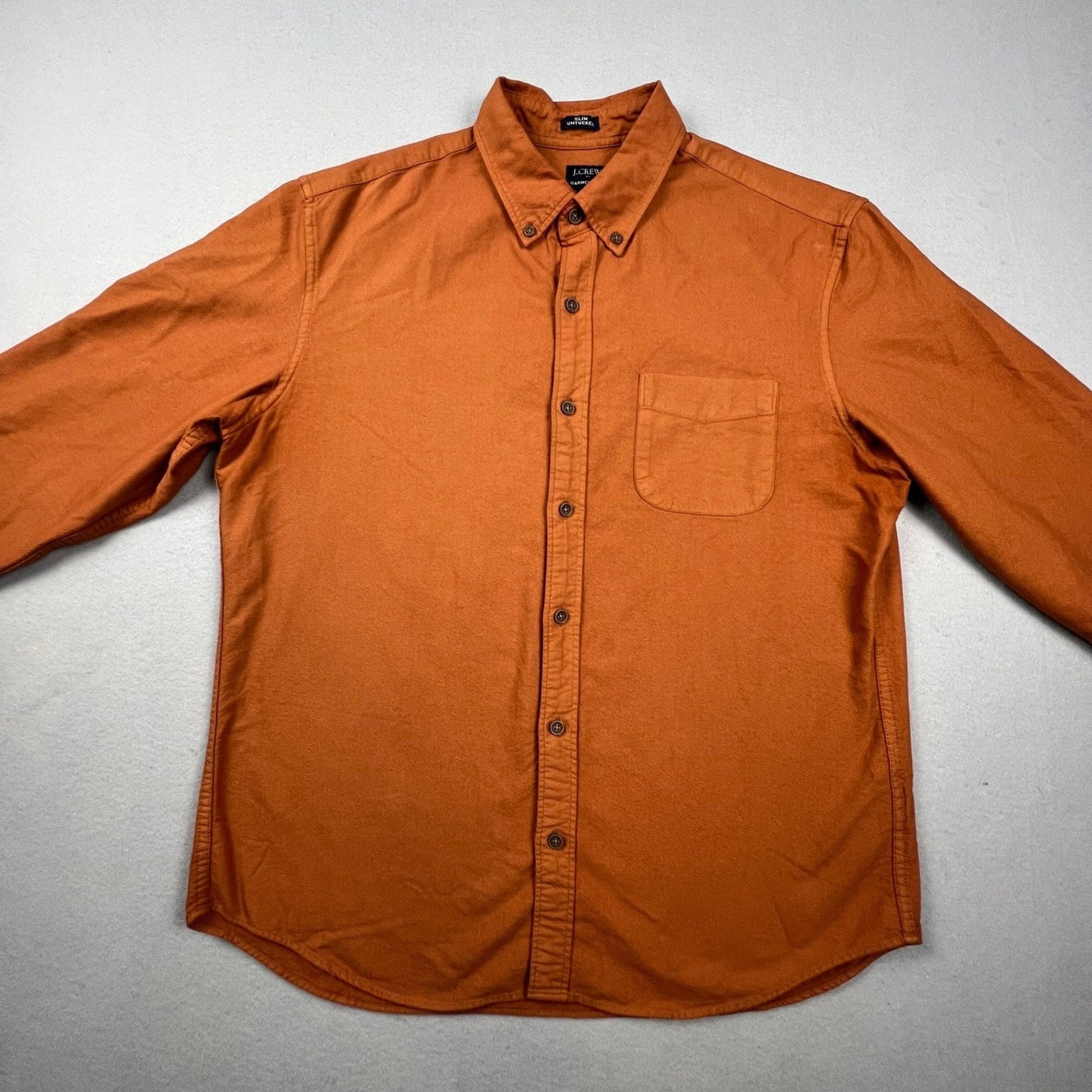J.Crew Button Down Shirt Mens Large Orange Slim Untucked Garment Dye Casual