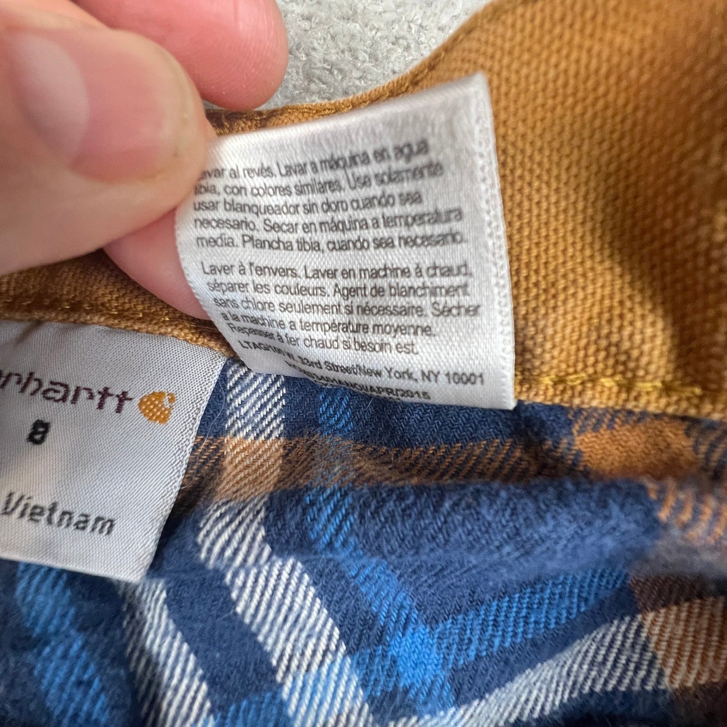 Carhartt Carpenter Pants Kids 8 Brown Flannel Lined Canvas Duck Workwear Utility