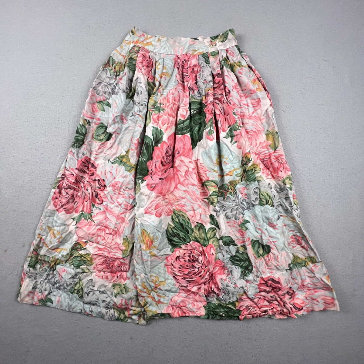 JH Collectibles Floral Midi Skirt Womens 6 Pink Rose Pleated Vintage ILGWU USA