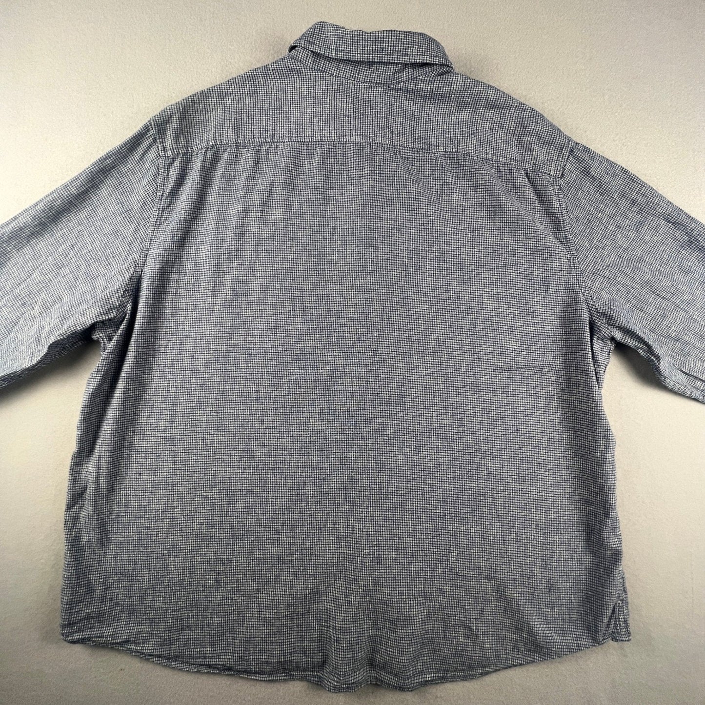 Linen Blend Button Down Shirt Mens XXL Blue Grid Rich Casual Classic