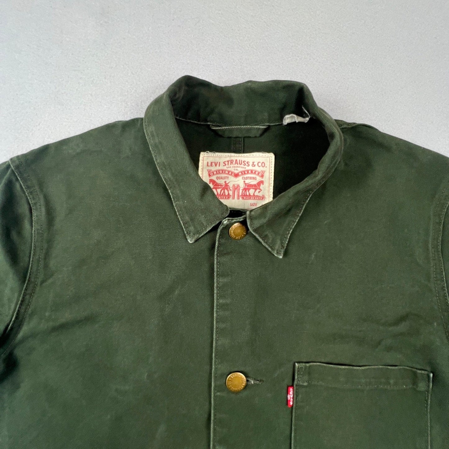 Levi's Chore Coat Men Large Green Canvas Utility Jacket Workwear Chore Coat