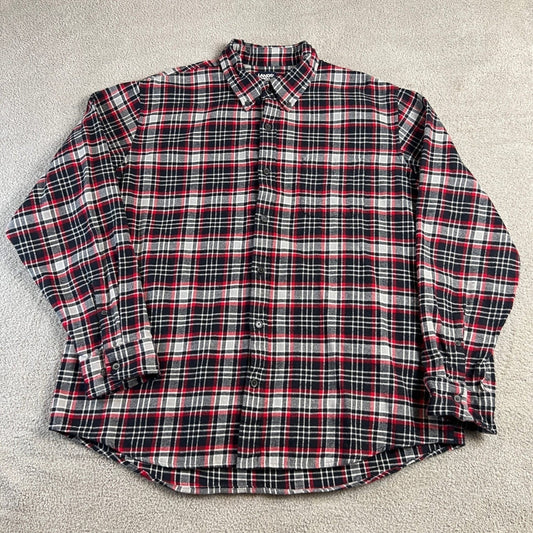 Lands End Flannel Shirt Men's XL Plaid Red Black White L/S Traditional Fit