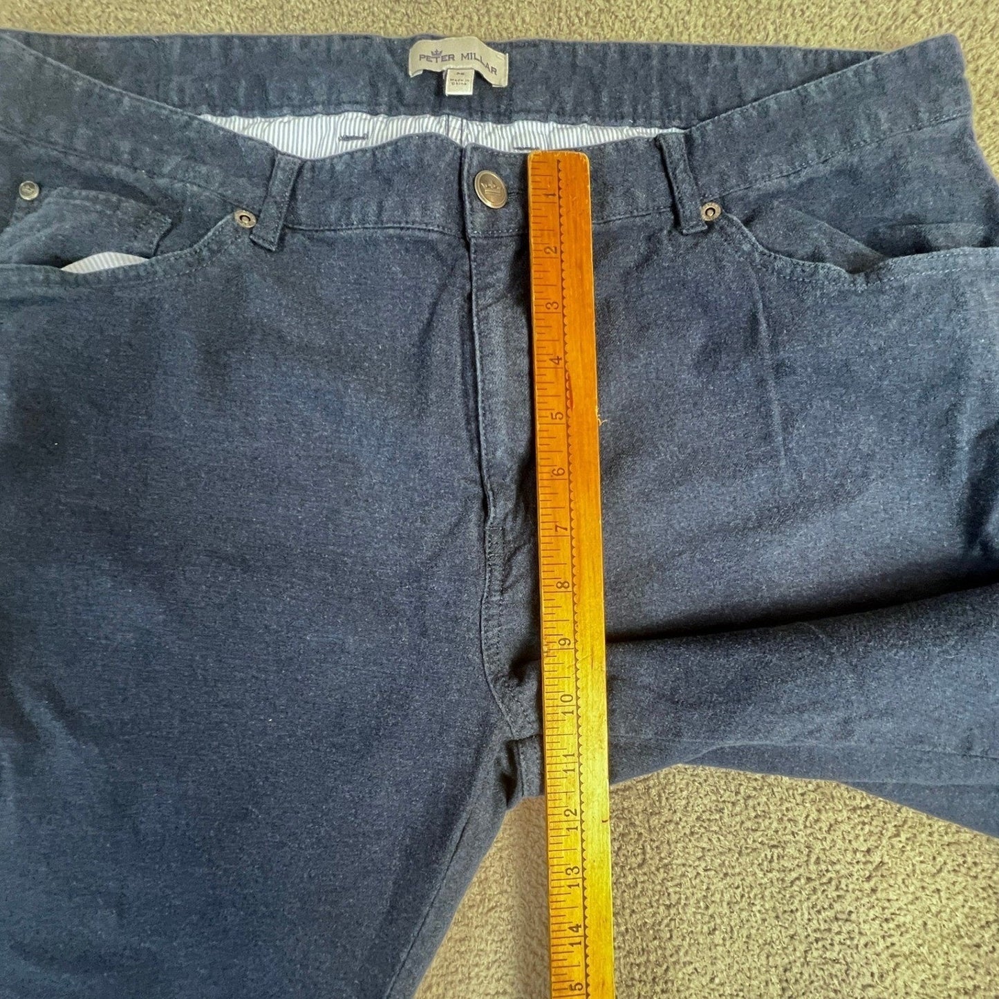 Peter Millar Mens Casual Pants 38 Navy Blue Five Pocket Brushed Cotton Blend