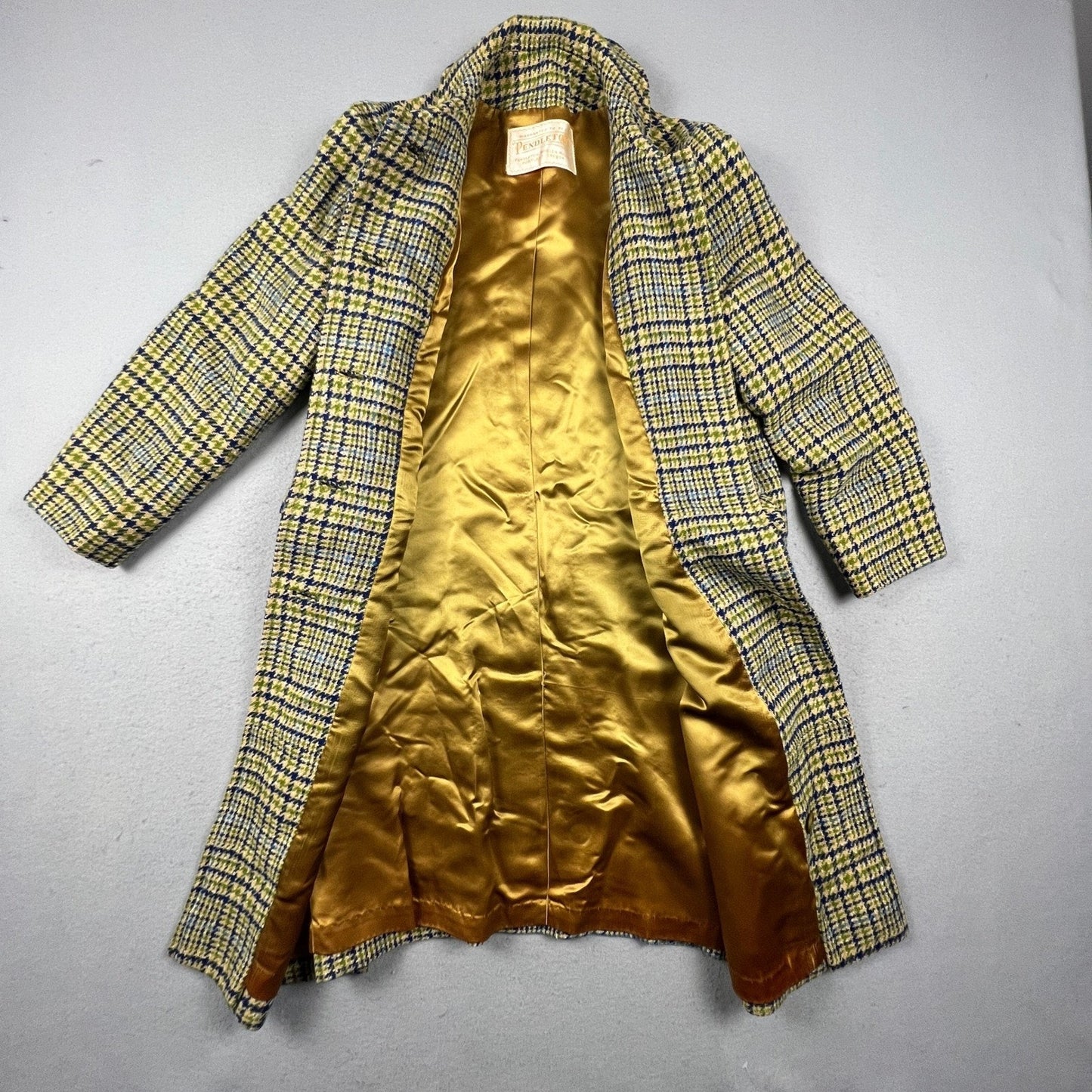 Pendleton Wool Overcoat Womens L Multi Houndstooth Vintage Long Trench Coat