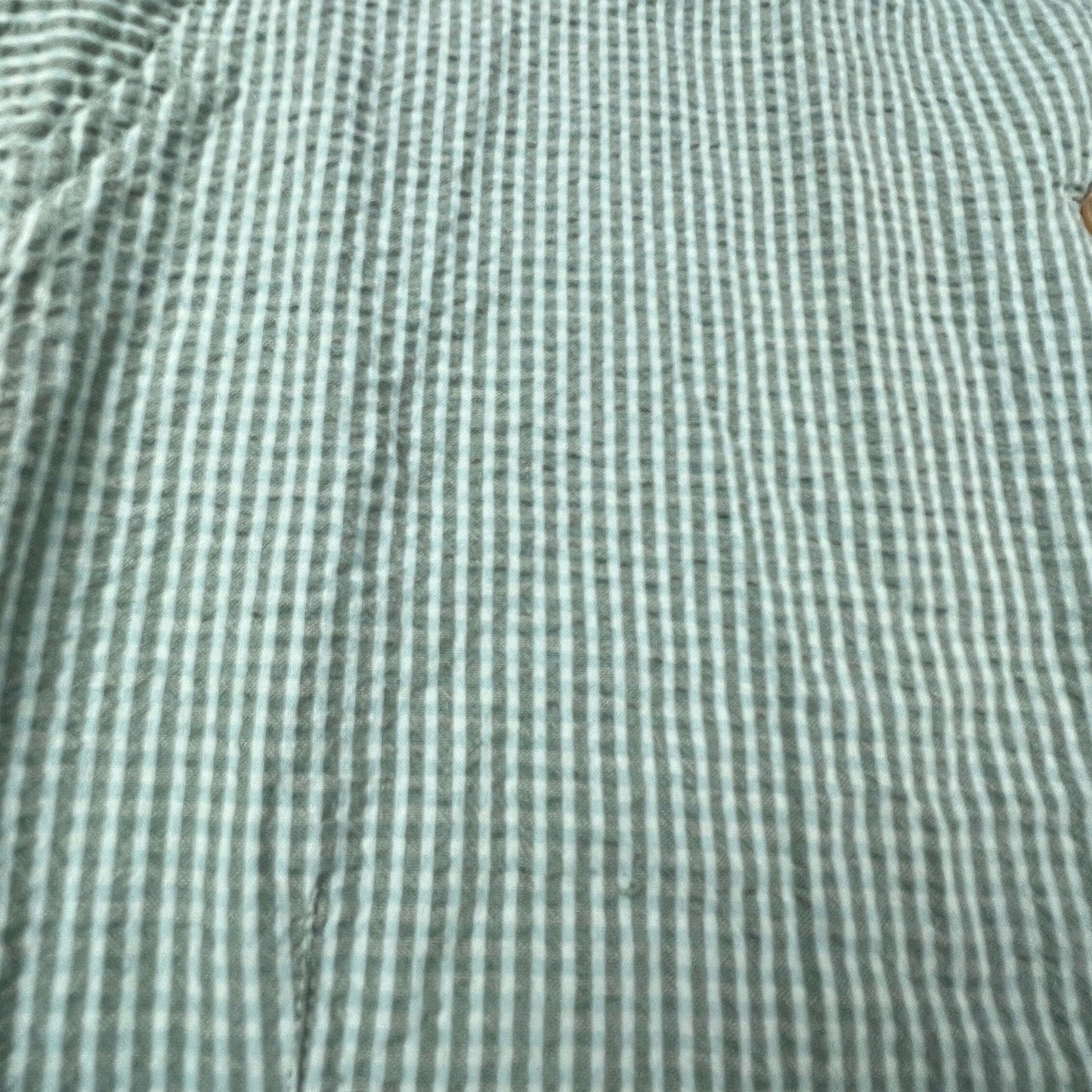 Woolrich Seersucker Shirt Womens XL Green Striped Sleeveless Button Up Outdoor