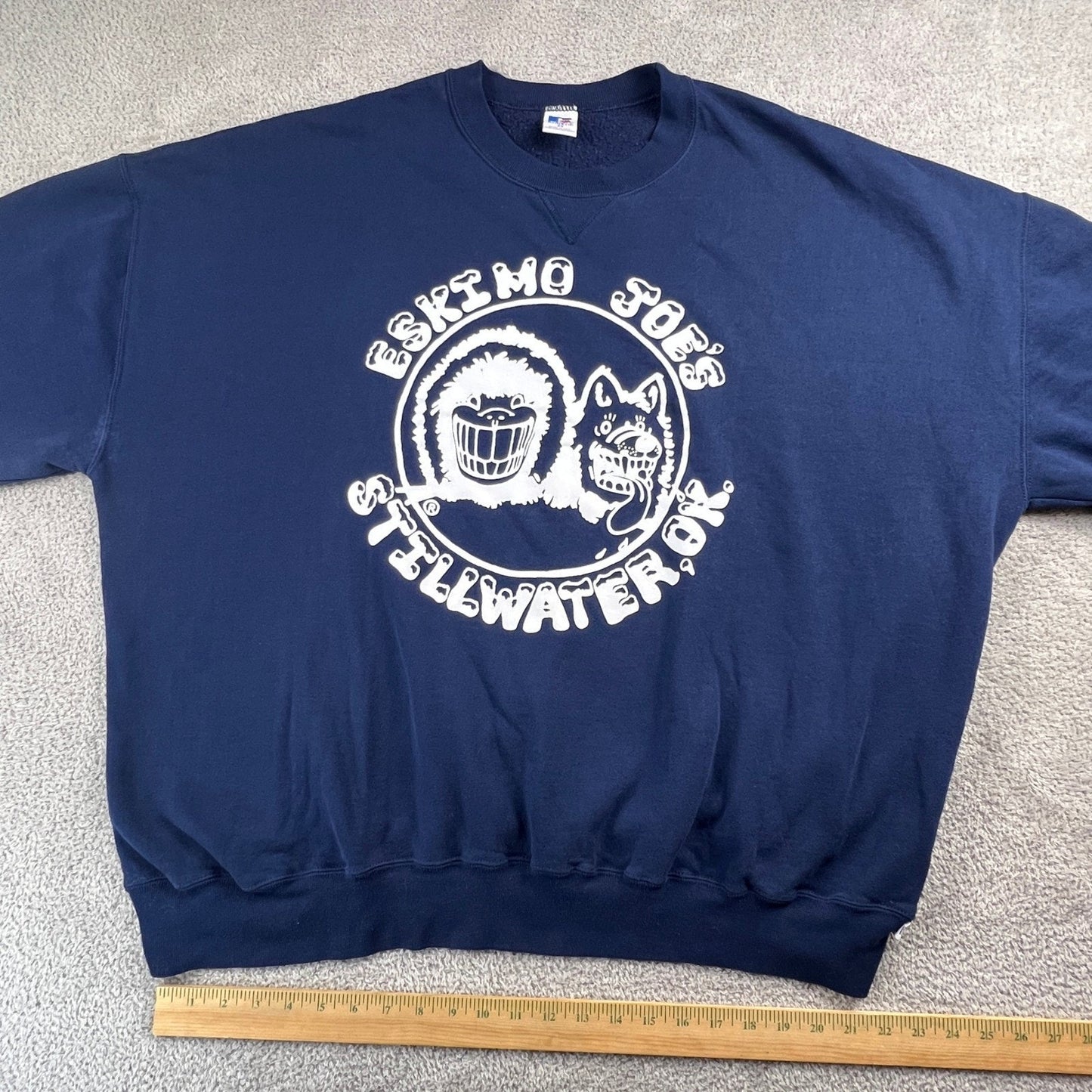 Vintage 90s Russell Athletic Eskimo Joes Sweatshirt Mens 4X Navy Stillwater USA