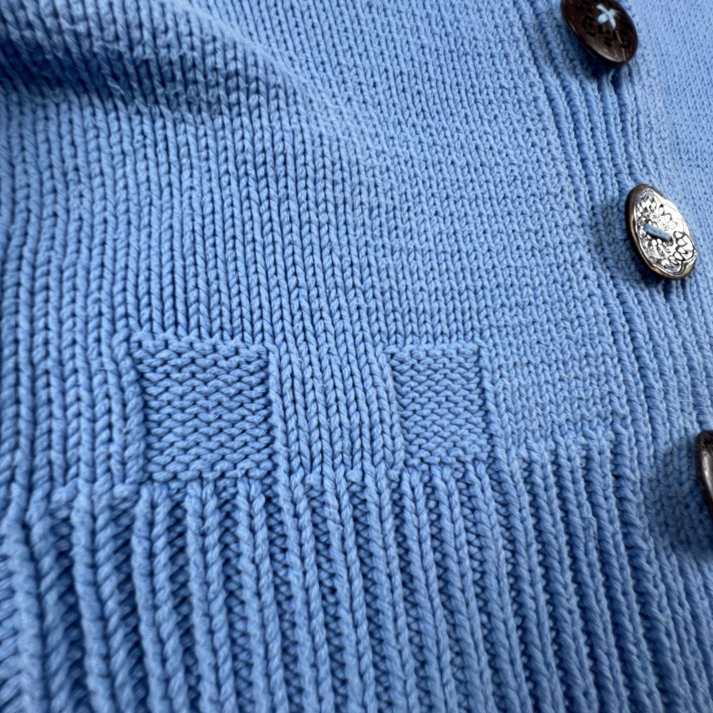 Pure Handknit Cardigan Sweater M/L Blue Cotton Button Up Coastal Grandmacore