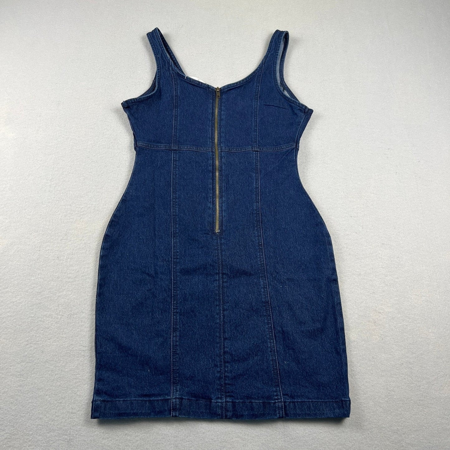Derek Heart Denim Mini Dress Womens Medium Blue Stretch Zip Back Casual Chic