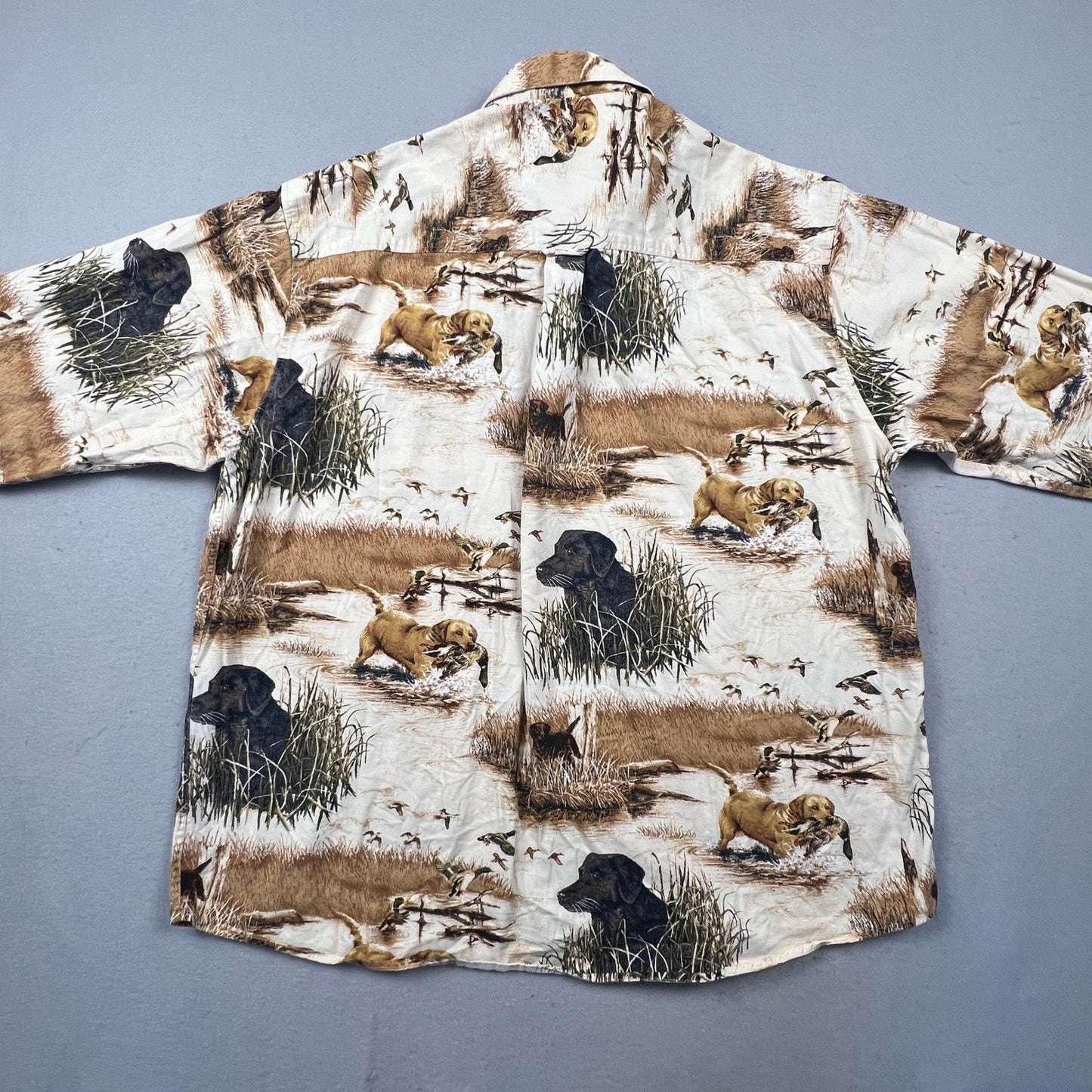 North River Hunting Dog Shirt Mens XL Beige Duck Lab Retriever All Over Print